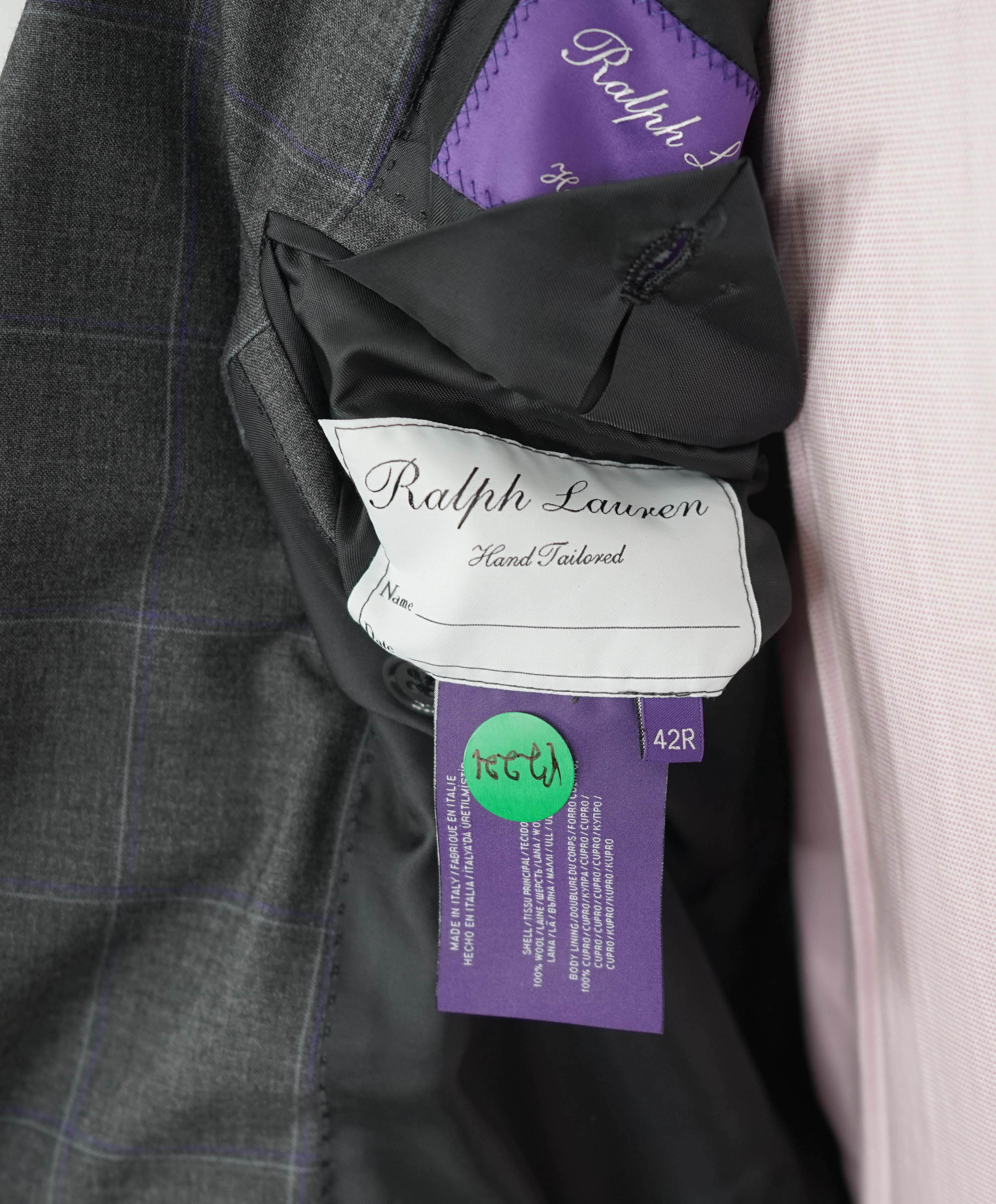 RALPH LAUREN PURPLE LABEL - Gray & Purple Windowpane SIDE TAB Suit - 42R