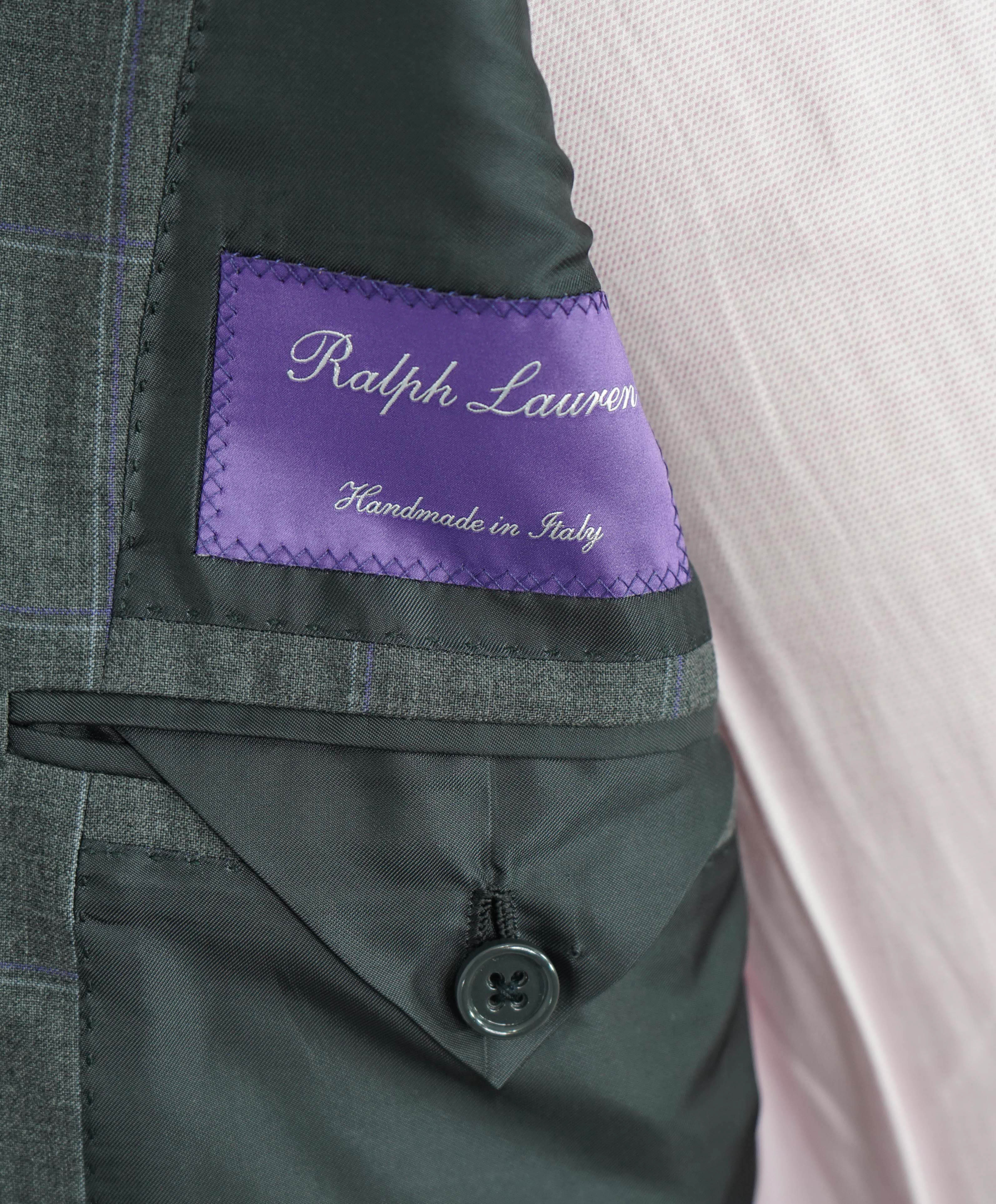 RALPH LAUREN PURPLE LABEL - Gray & Purple Windowpane SIDE TAB Suit - 42R