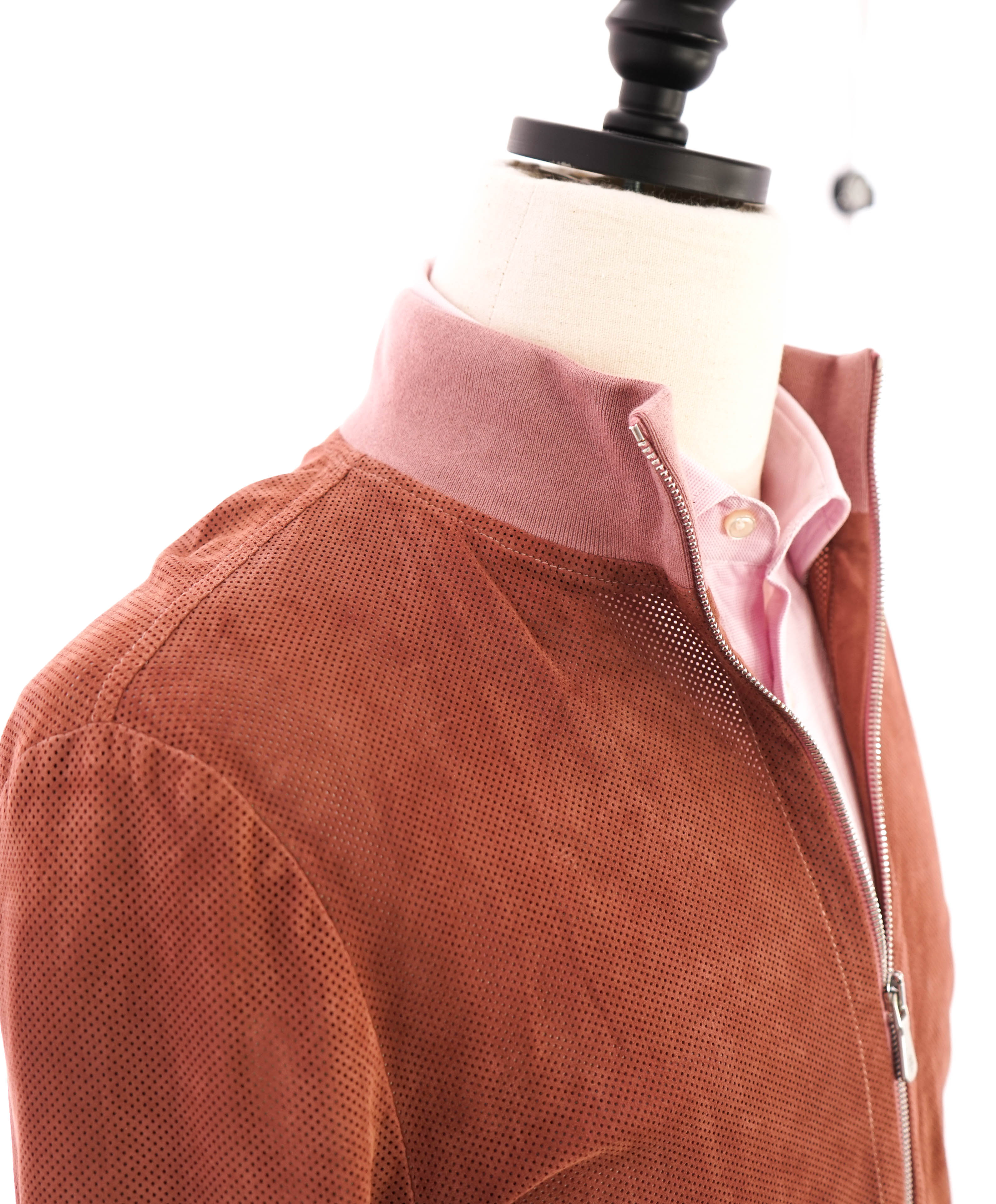 $2,495 ELEVENTY - SUEDE "Dusty Pink" Perforated Jacket Coat - 40R (M)