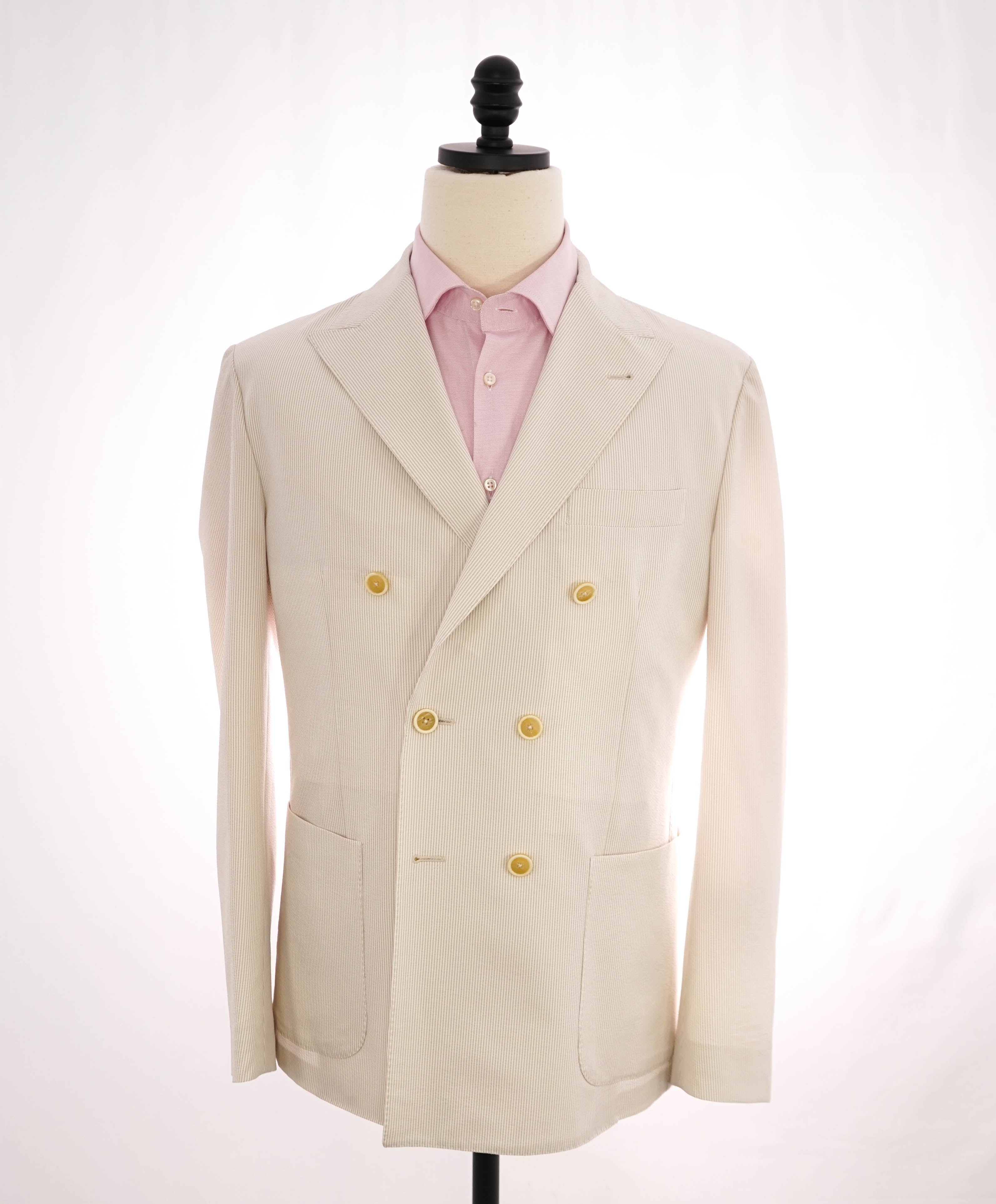 $1,495 ELEVENTY - SEERSUCKER Neutral Stripe Double Breasted Blazer - 44 (54 EU)