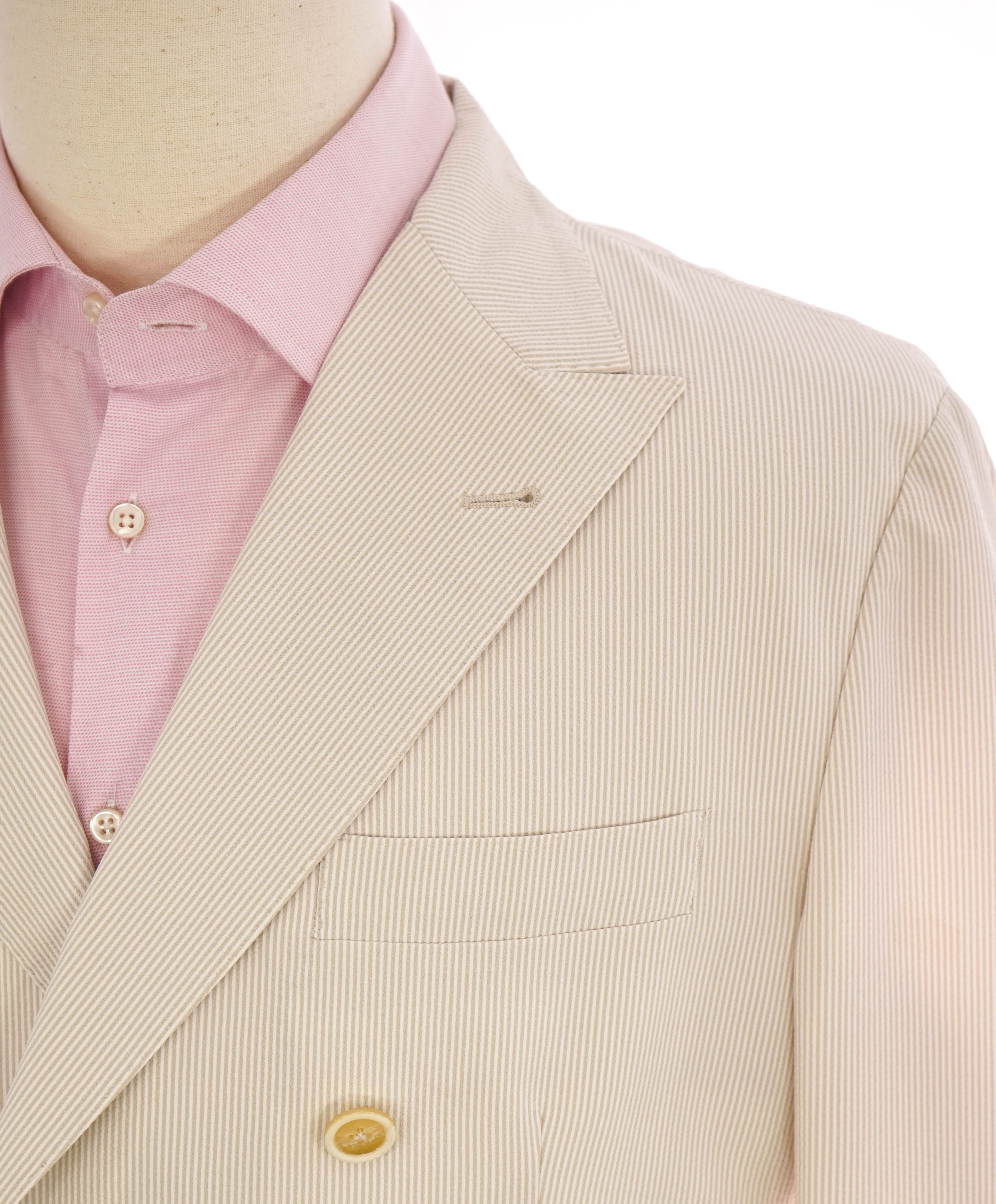 $1,495 ELEVENTY - SEERSUCKER Neutral Stripe Double Breasted Blazer - 44 (54 EU)