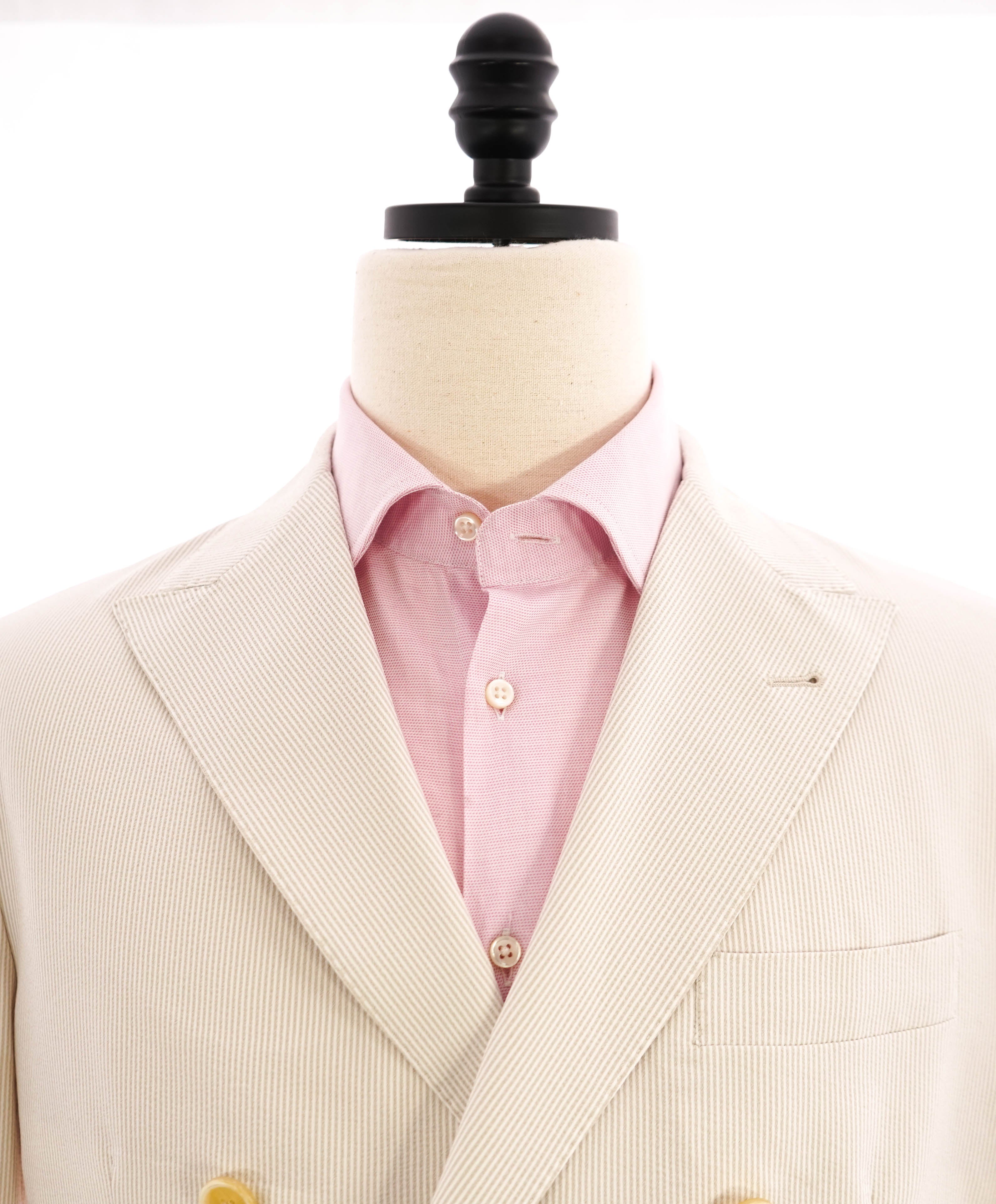 $1,495 ELEVENTY - SEERSUCKER Neutral Stripe Double Breasted Blazer - 44 (54 EU)