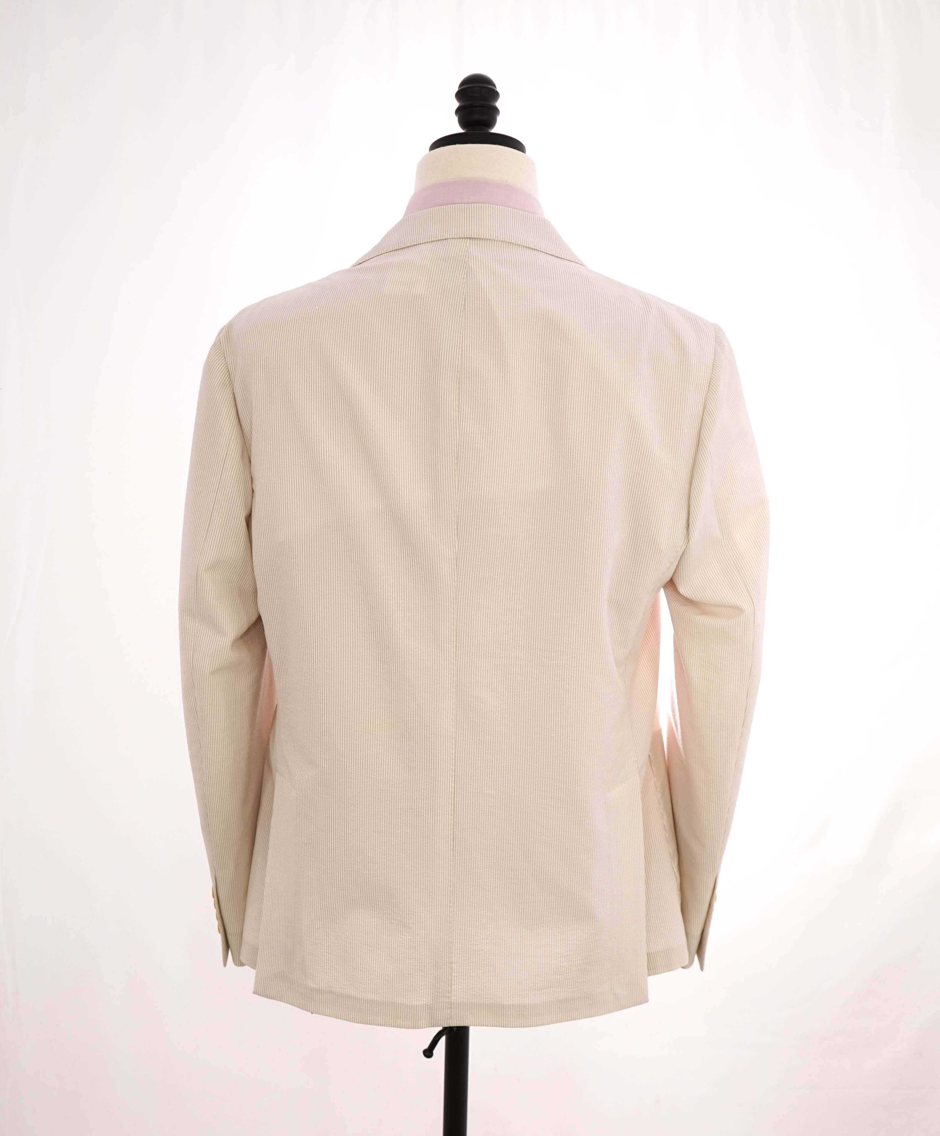 $1,495 ELEVENTY - SEERSUCKER Neutral Stripe Double Breasted Blazer - 44 (54 EU)