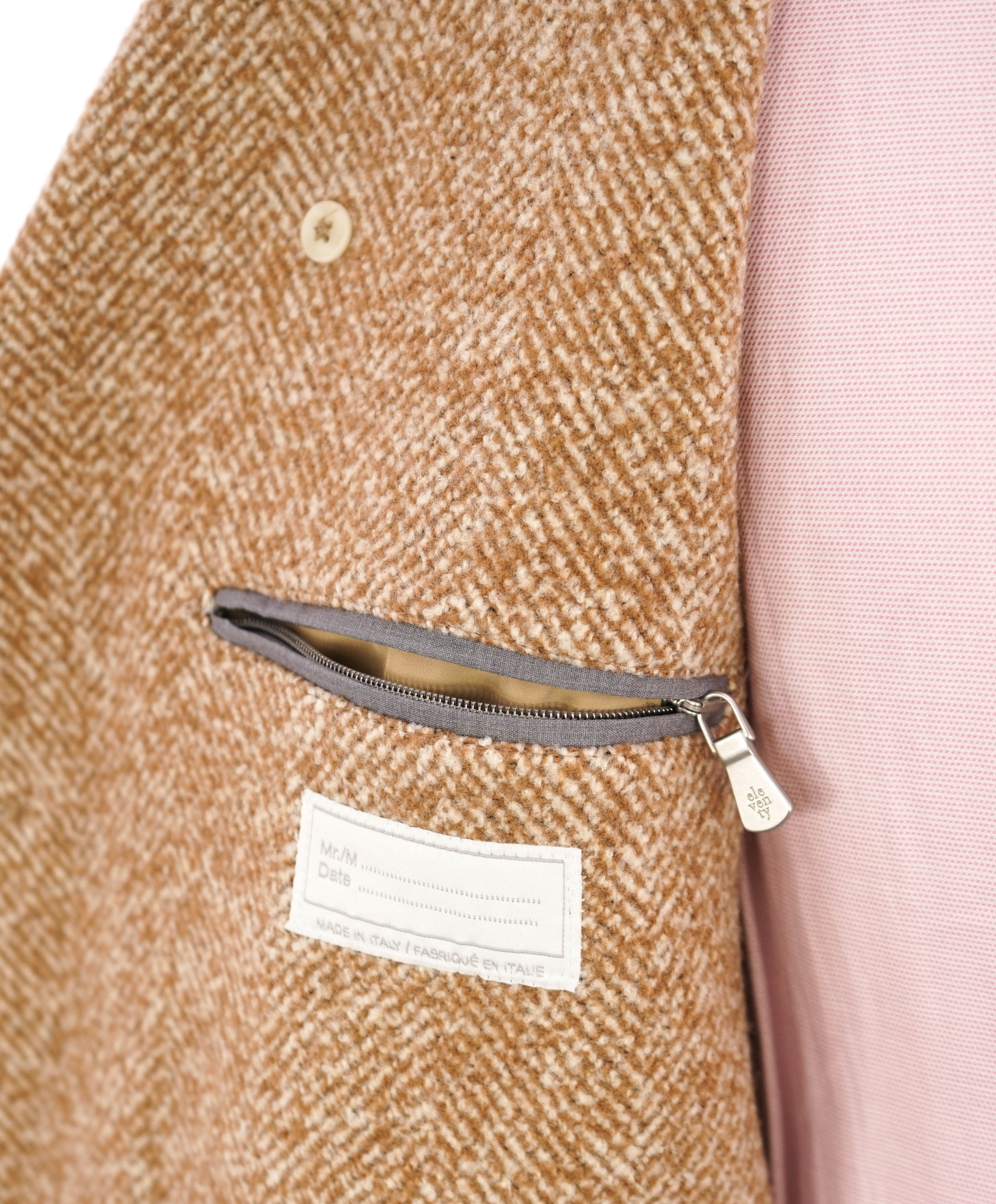 $2,995 ELEVENTY - WOOL/Linen Herringbone Camel Peacoat Coat- 40 (50EU)