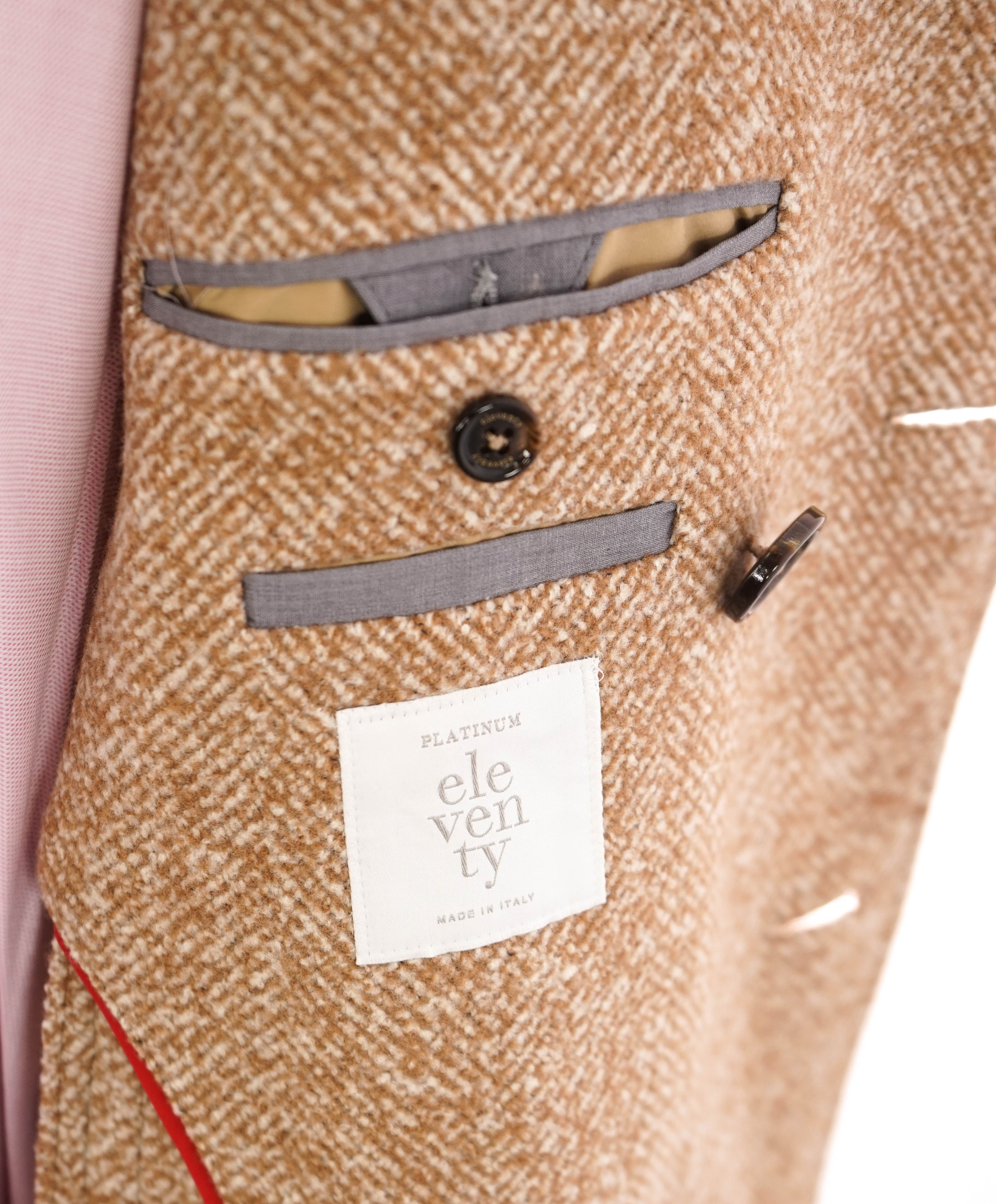 $2,995 ELEVENTY - WOOL/Linen Herringbone Camel Peacoat Coat- 40 (50EU)