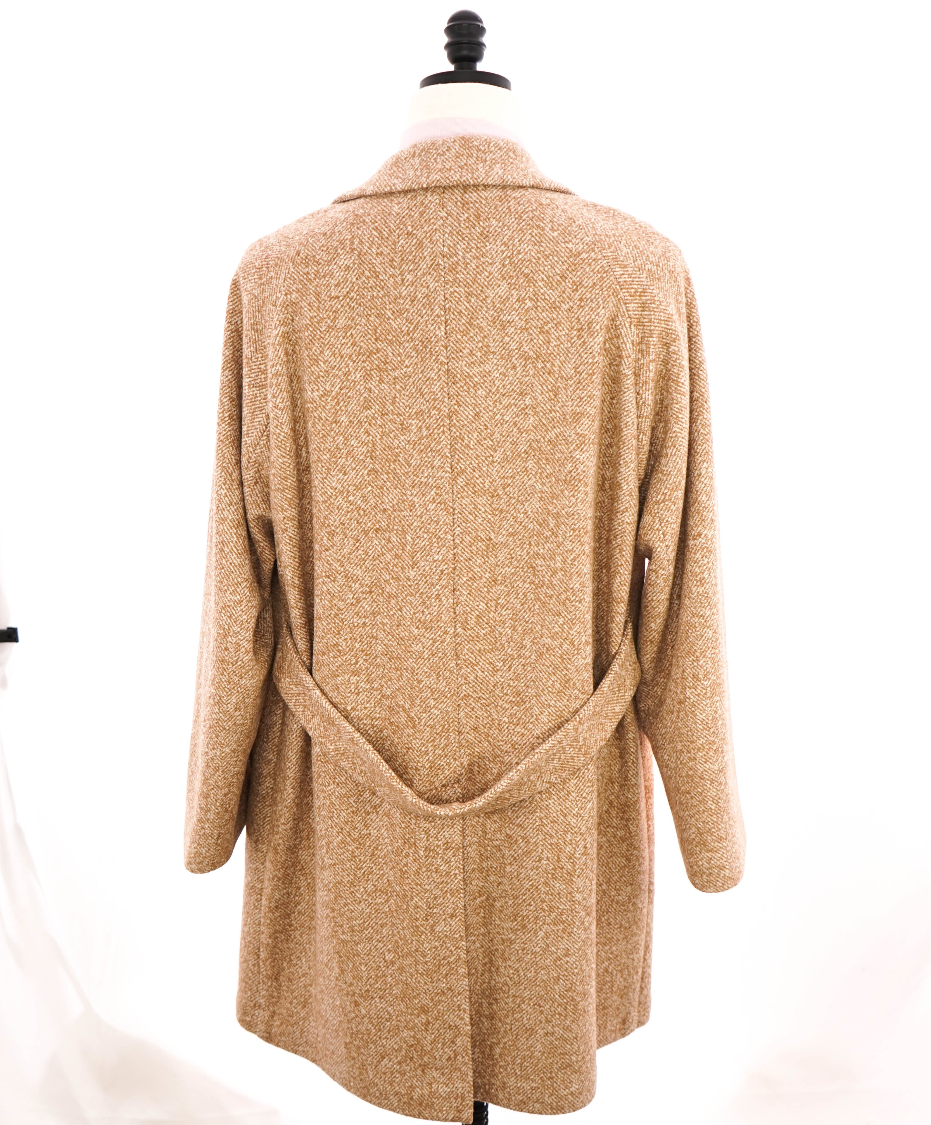 $2,995 ELEVENTY - WOOL/Linen Herringbone Camel Long Belted Coat- 40 (50EU)