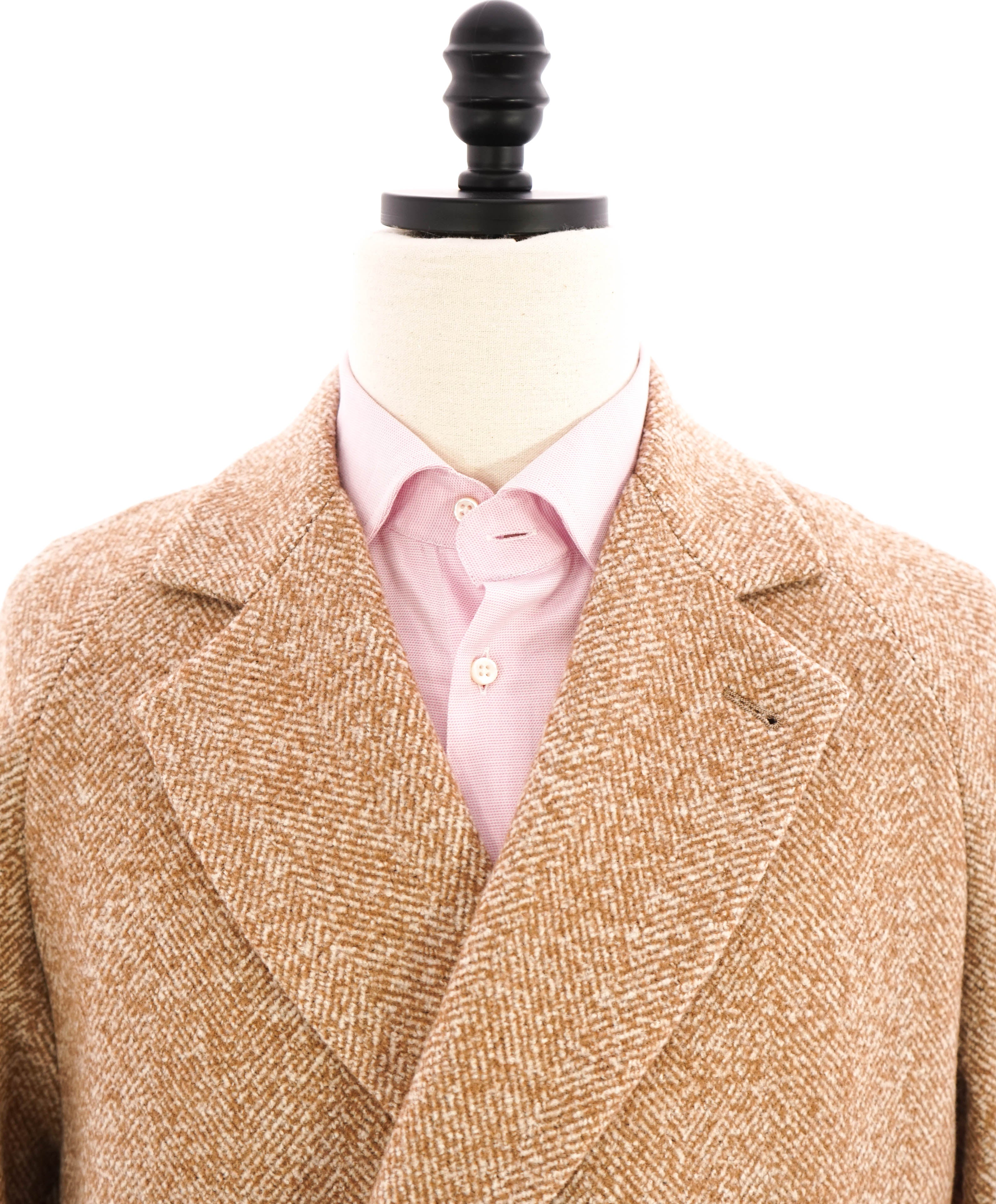 $2,995 ELEVENTY - WOOL/Linen Herringbone Camel Long Belted Coat- 40 (50EU)