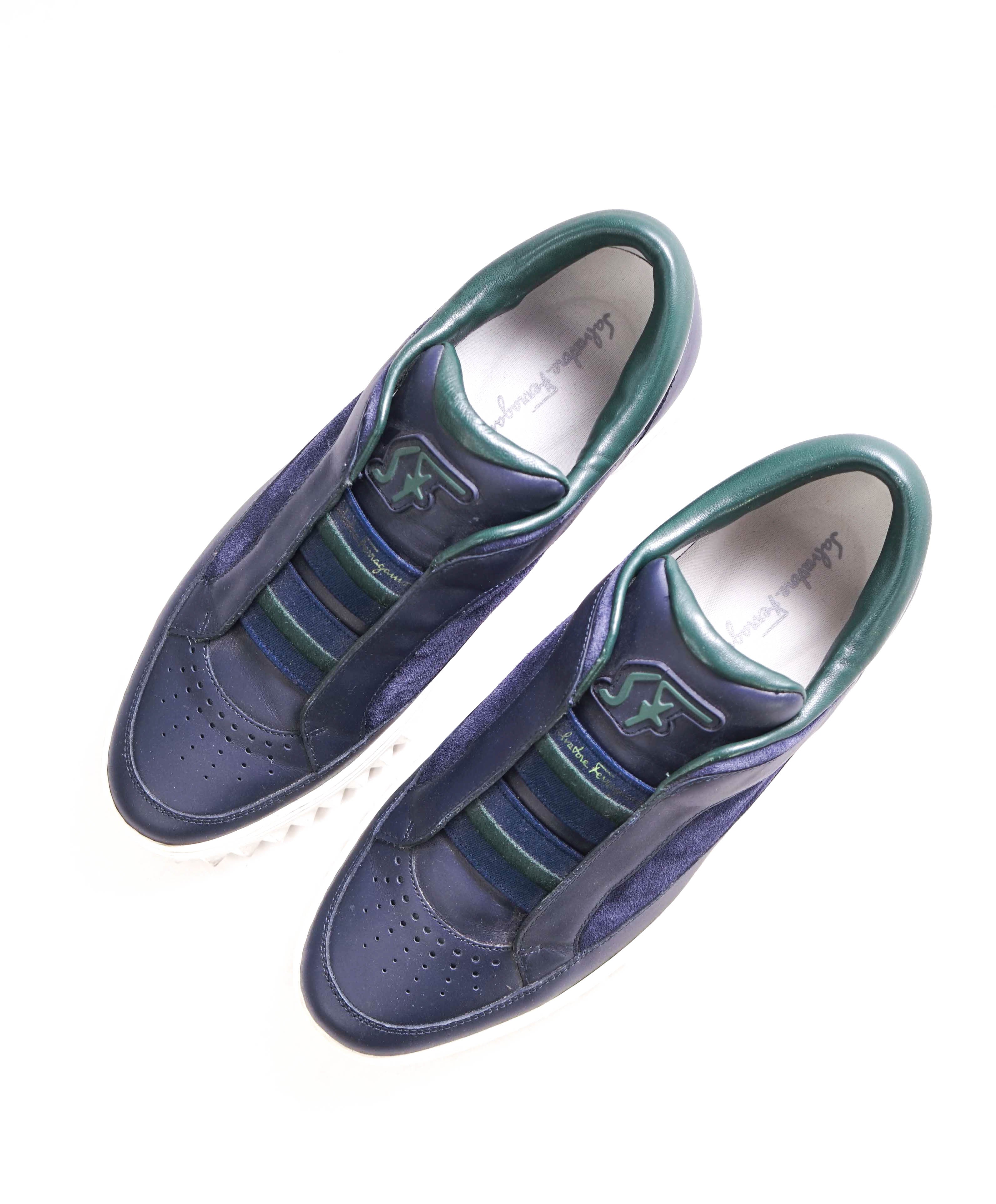 $750 SALVATORE FERRAGAMO - *PHILIP 2* Rhinoceros Sole Blue/Green Gancini Sneaker - 8 M