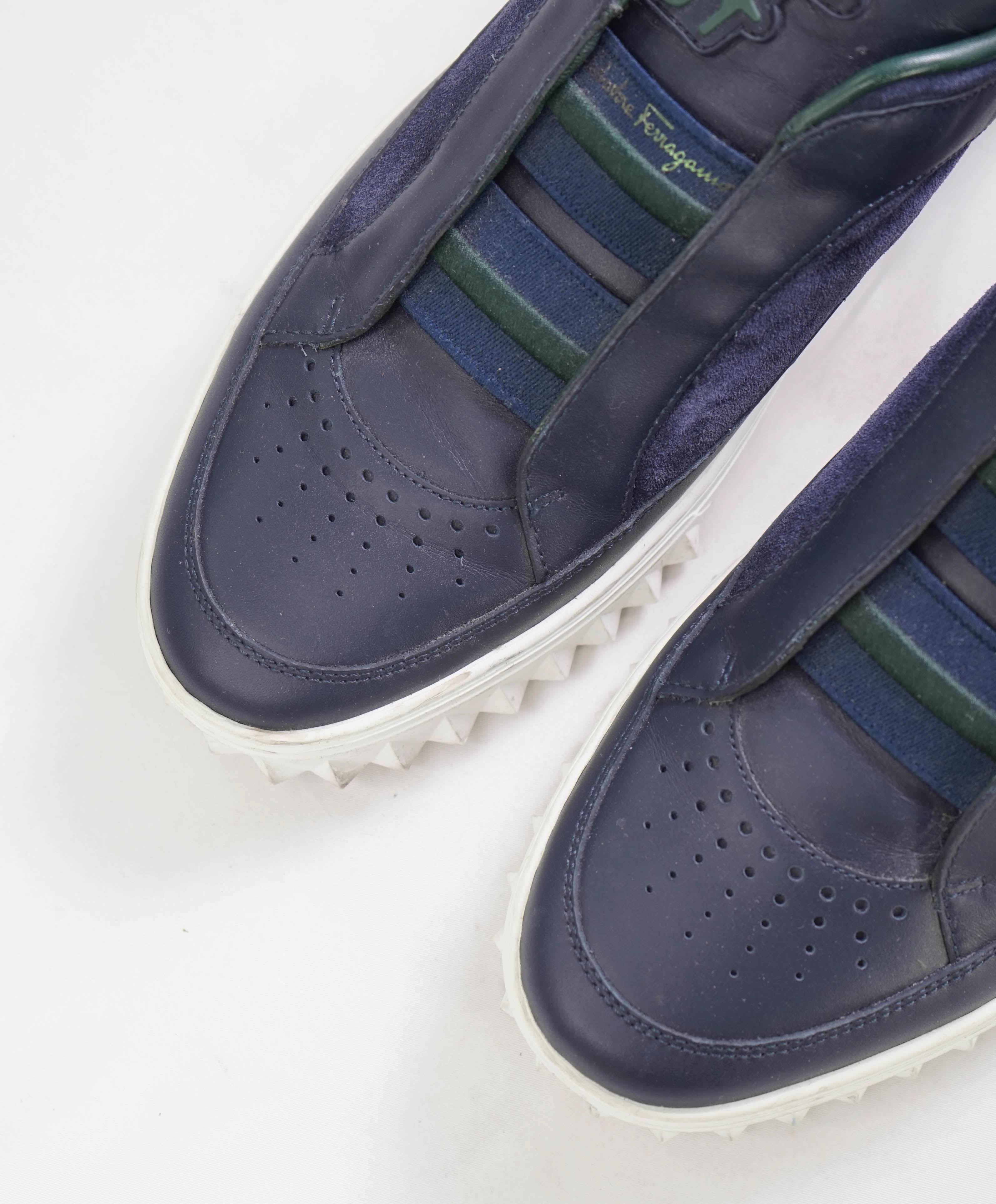 $750 SALVATORE FERRAGAMO - *PHILIP 2* Rhinoceros Sole Blue/Green Gancini Sneaker - 8 M