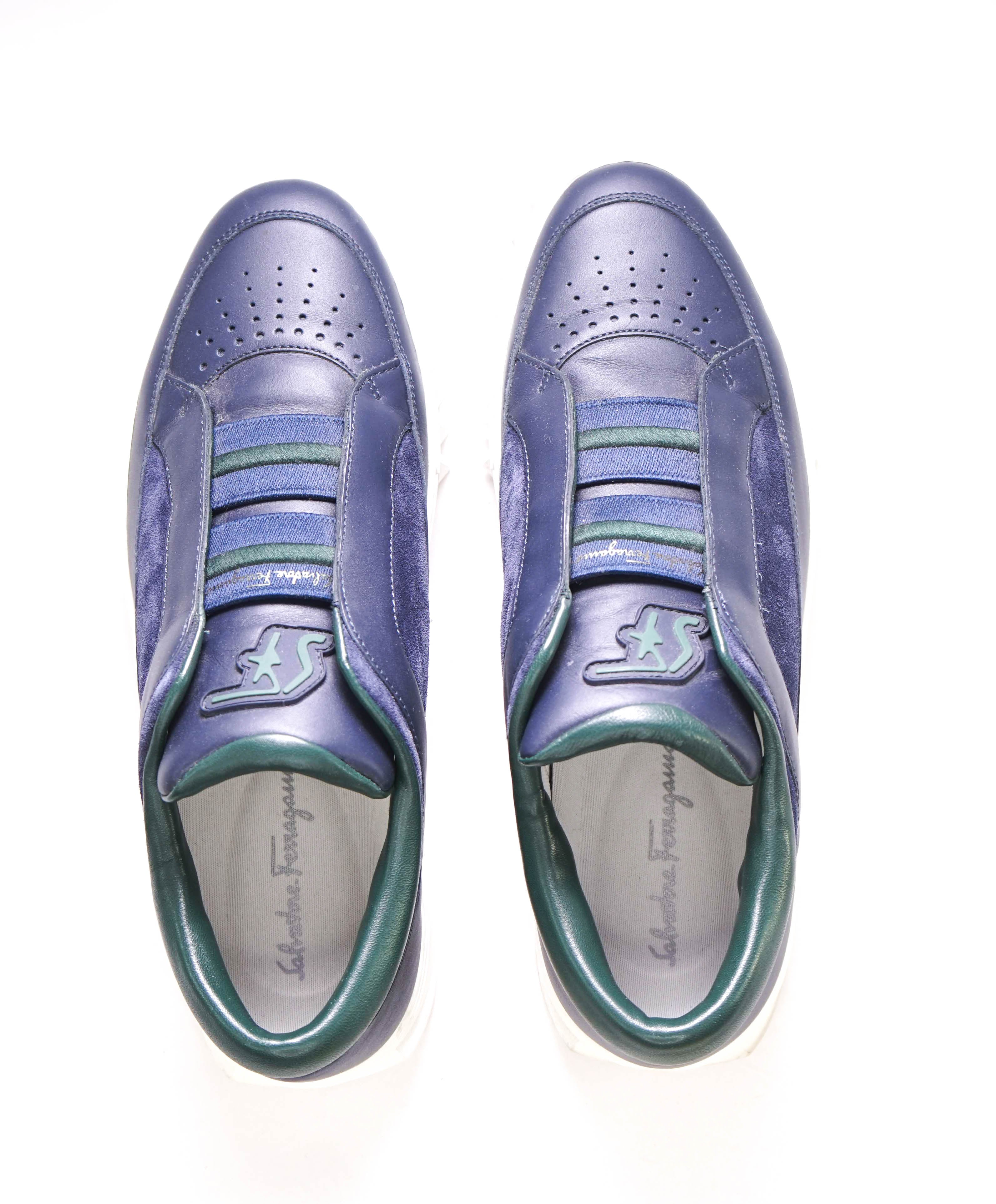 $750 SALVATORE FERRAGAMO - *PHILIP 2* Rhinoceros Sole Blue/Green Gancini Sneaker - 8 M