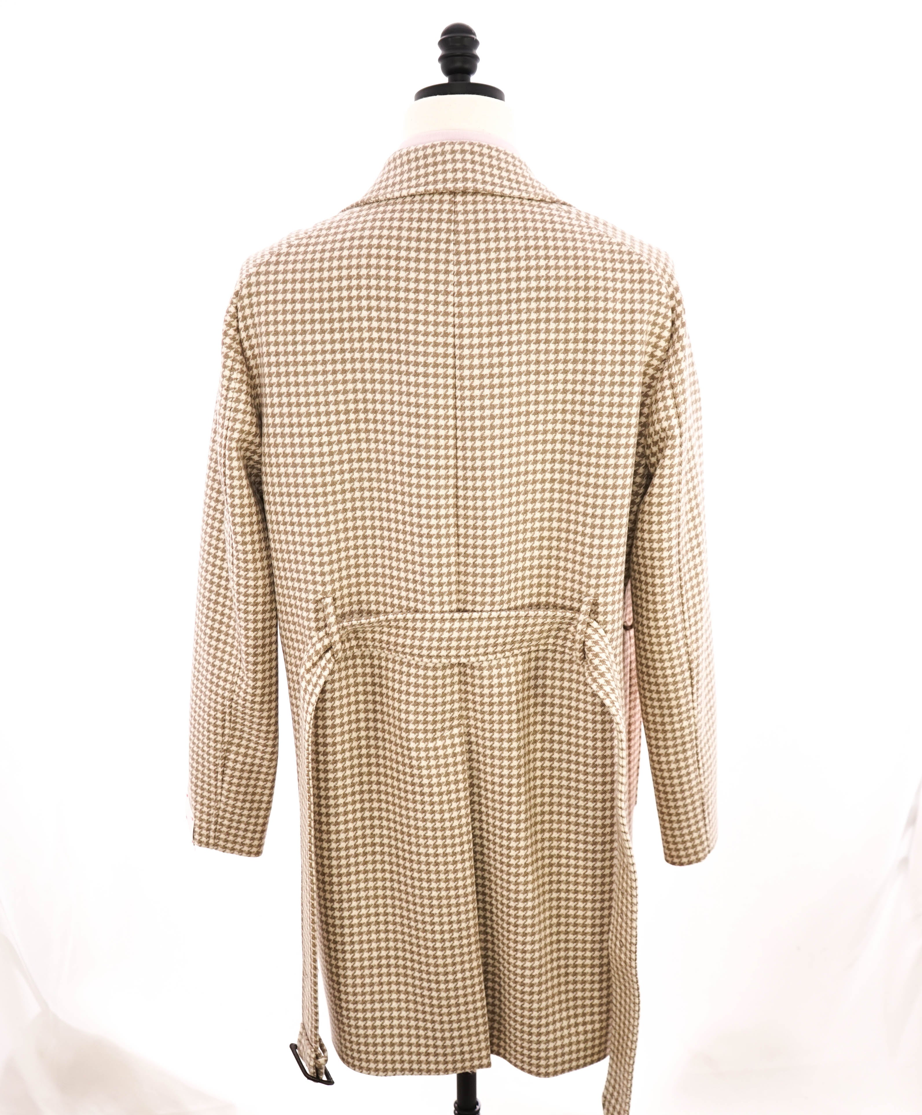 $2,995 ELEVENTY - PURE WOOL Houndstooth Neutral Long Belted Coat- 40 (50EU)