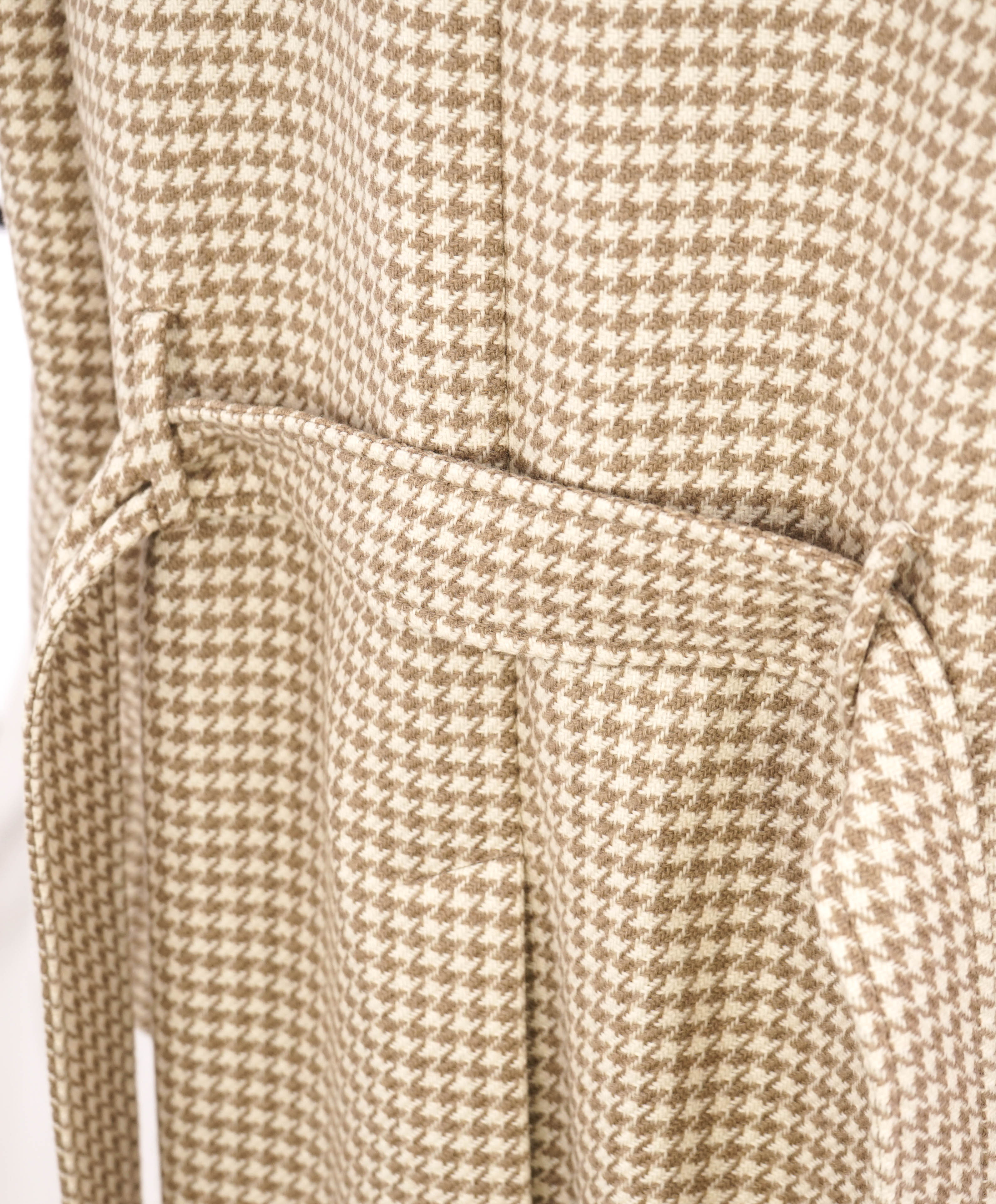 $2,995 ELEVENTY - PURE WOOL Houndstooth Neutral Long Belted Coat- 40 (50EU)