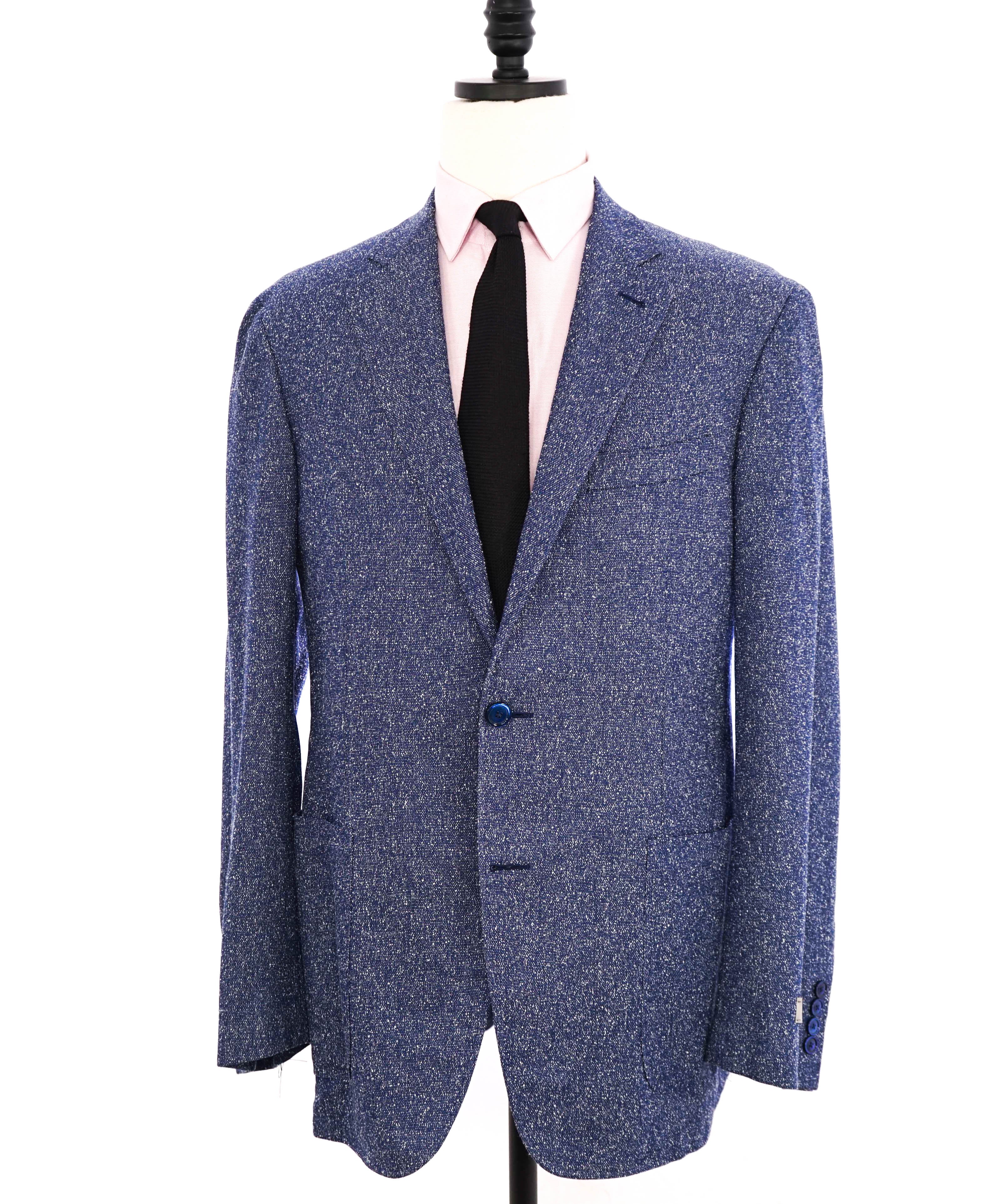 $1,895 CANALI - "KEI" Stretch Blue & White Fleck BLUE MOP BUTTON Blazer - 46L