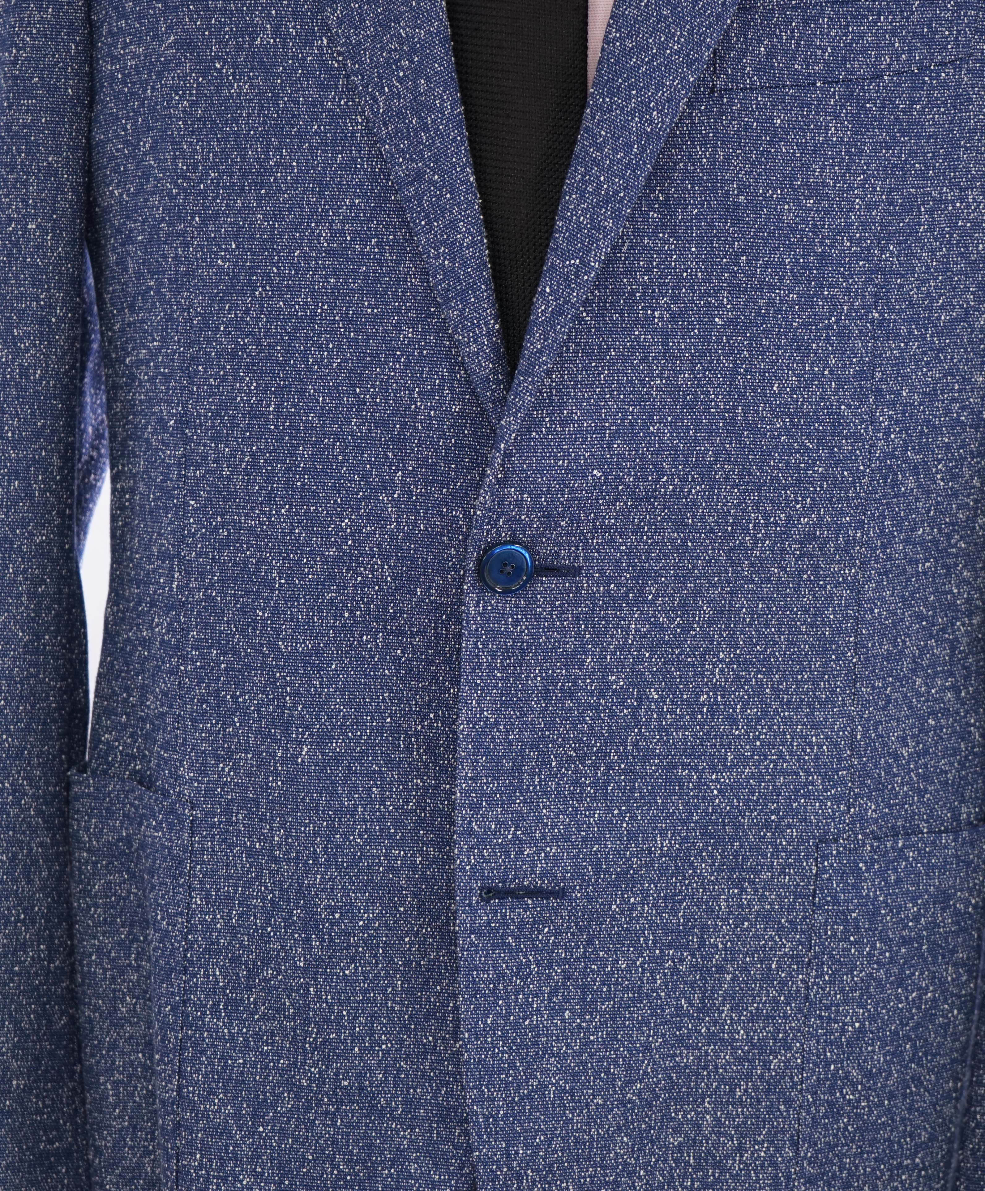 $1,895 CANALI - "KEI" Stretch Blue & White Fleck BLUE MOP BUTTON Blazer - 46L