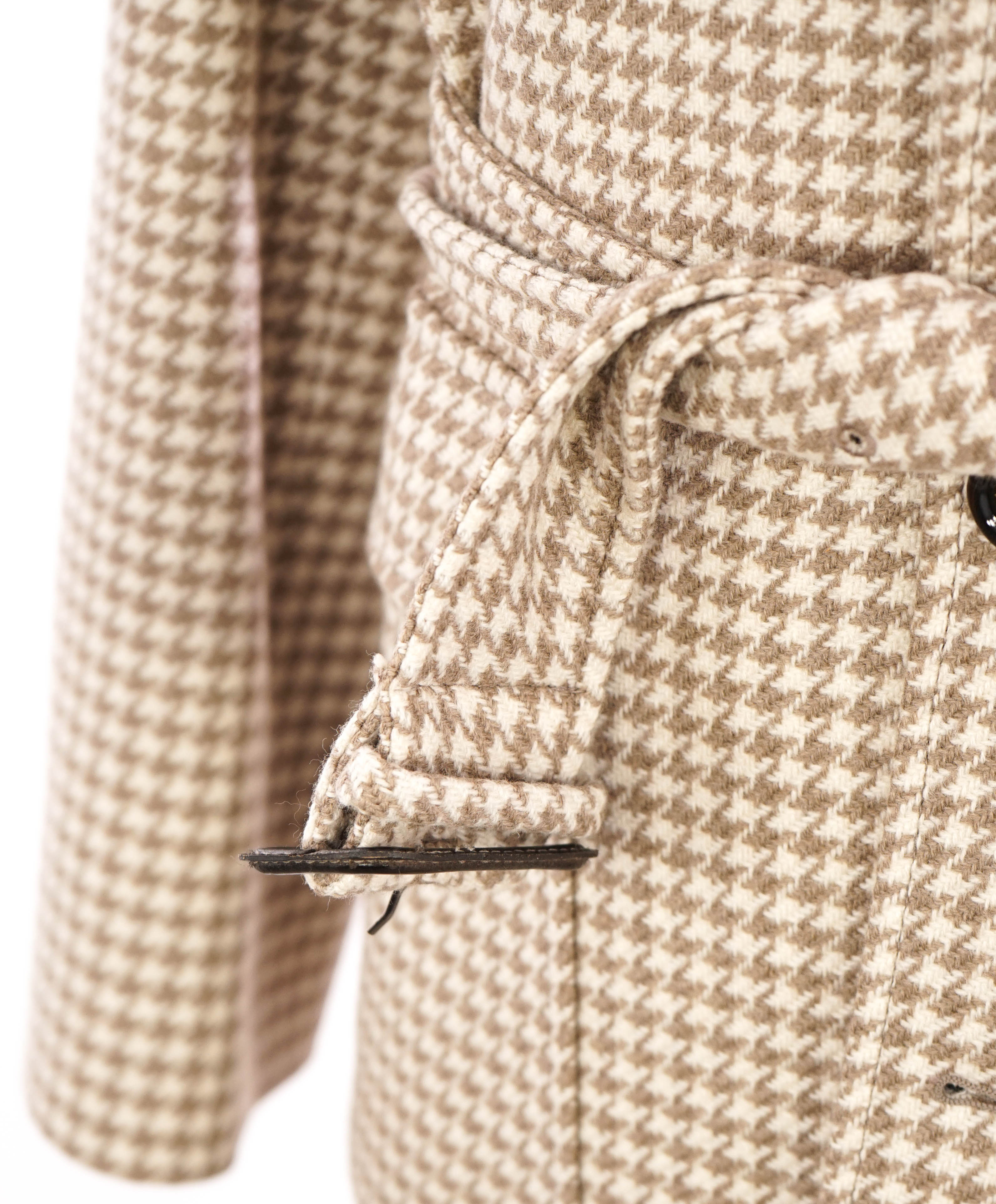 $2,995 ELEVENTY - PURE WOOL Houndstooth Neutral Long Belted Coat- 40 (50EU)