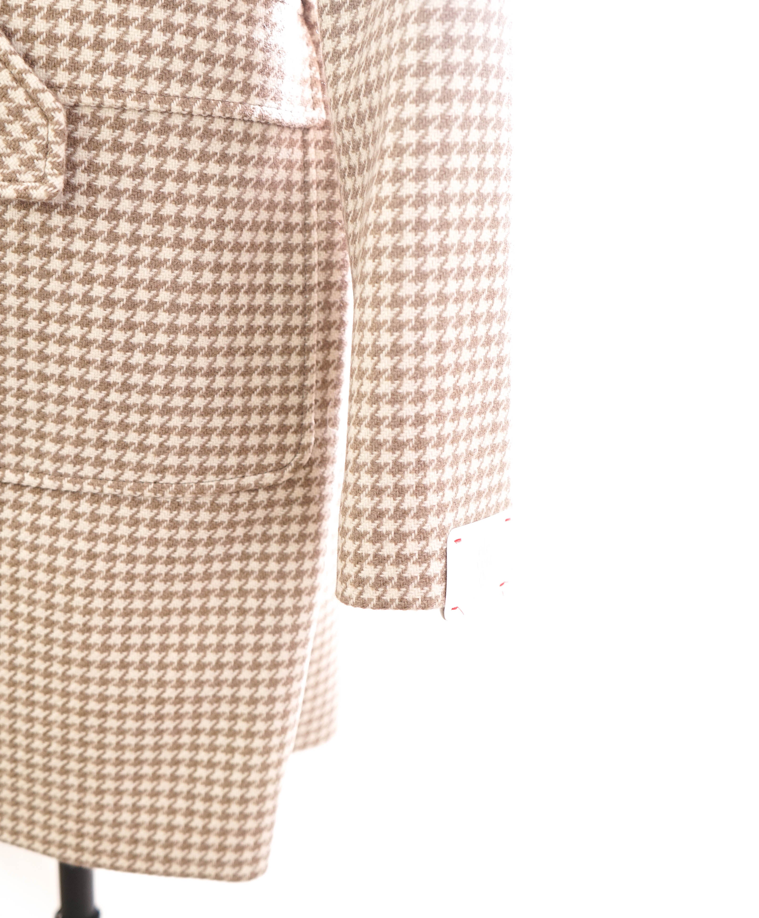 $2,995 ELEVENTY - PURE WOOL Houndstooth Neutral Long Belted Coat- 40 (50EU)