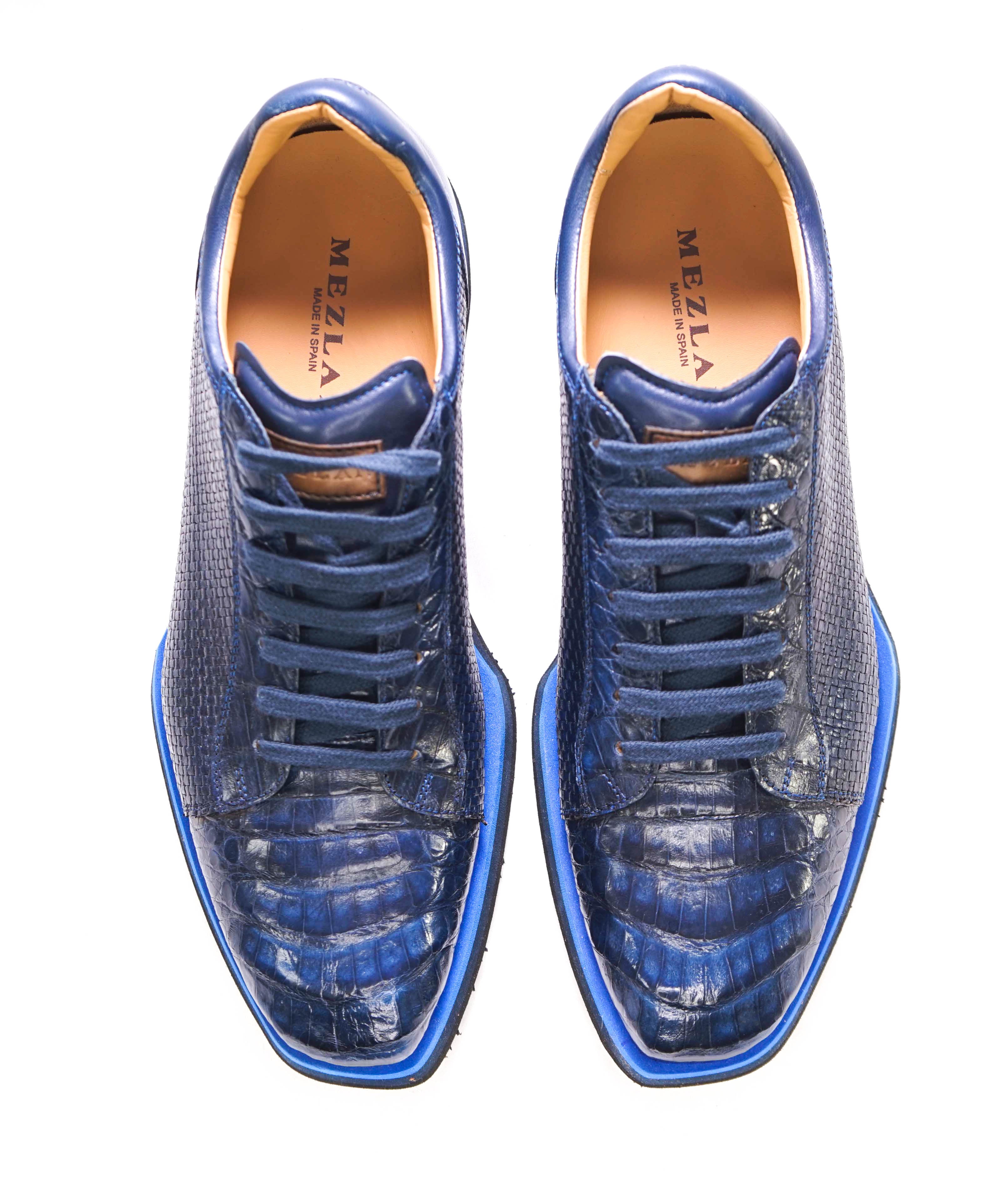 $850 MEZLAN - *CROCODILE SKIN* Bold Blue Sneakers Made In Spain  - 9.5