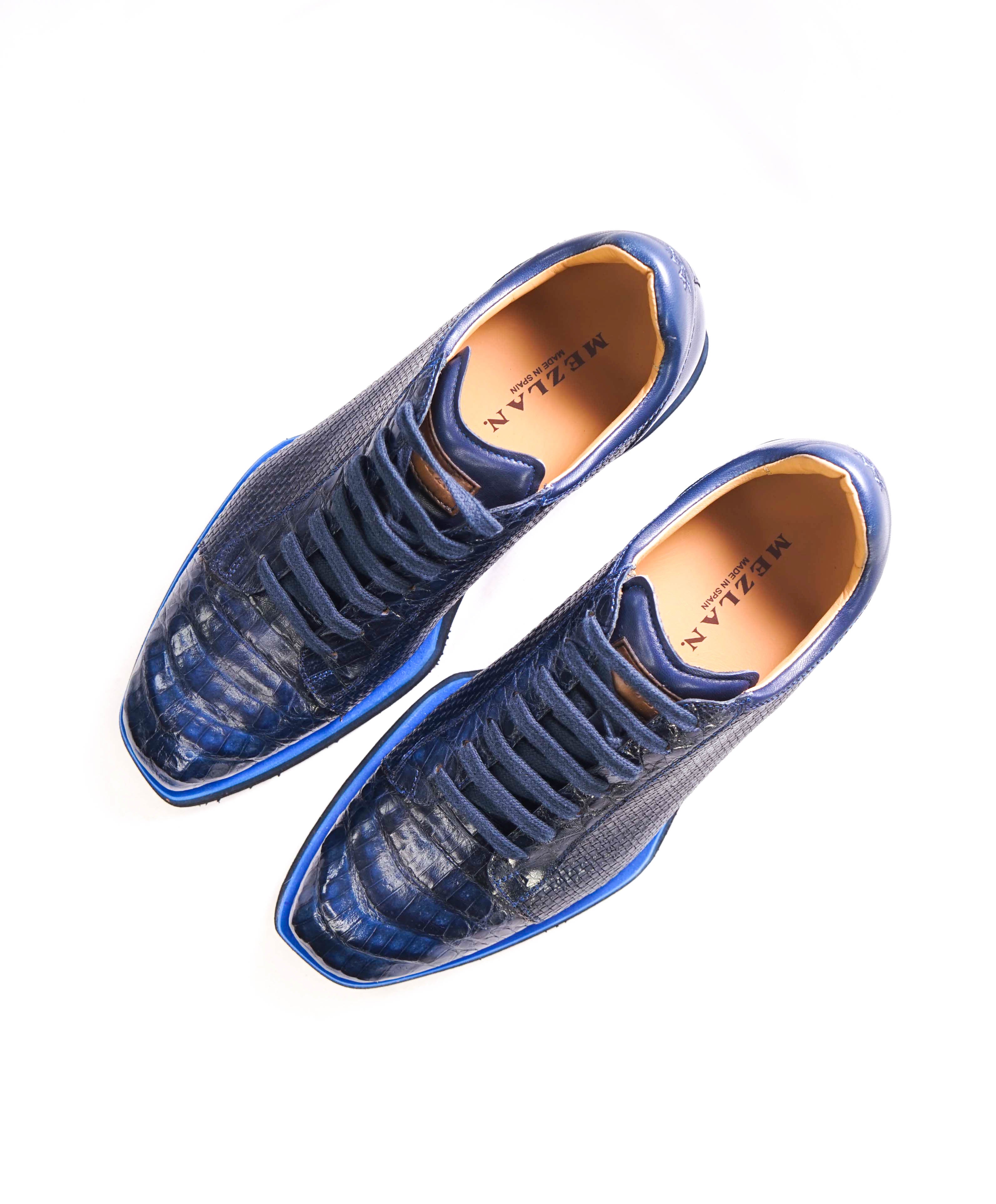 $850 MEZLAN - *CROCODILE SKIN* Bold Blue Sneakers Made In Spain  - 9.5