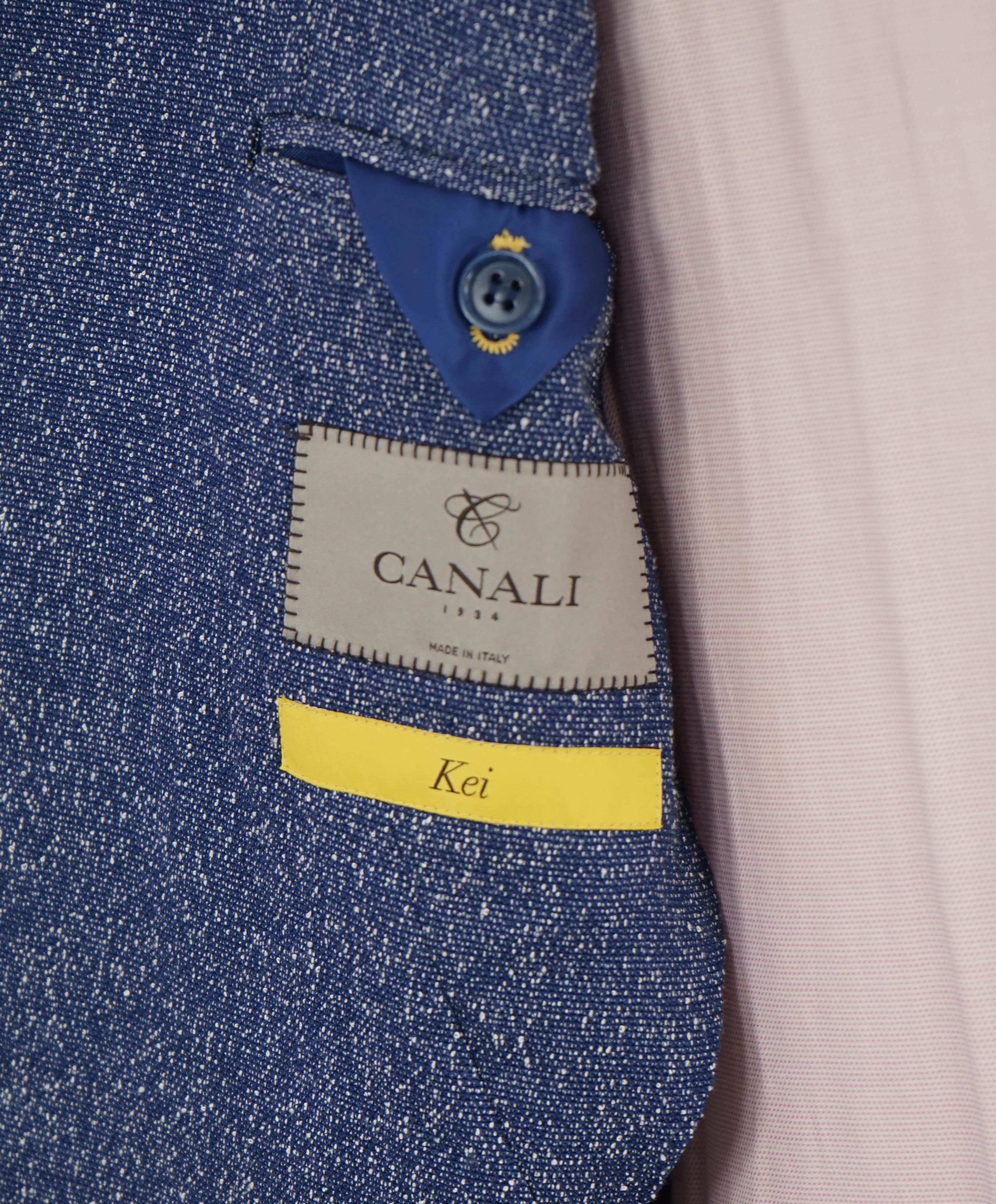 $1,895 CANALI - "KEI" Stretch Blue & White Fleck BLUE MOP BUTTON Blazer - 46L