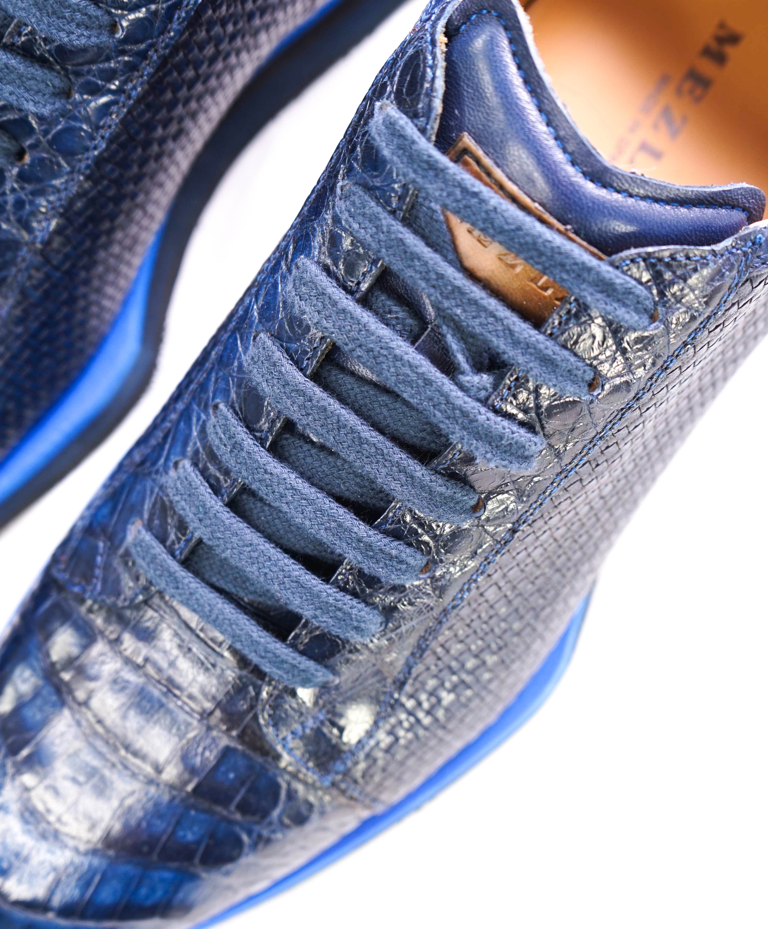 $850 MEZLAN - *CROCODILE SKIN* Bold Blue Sneakers Made In Spain  - 9.5