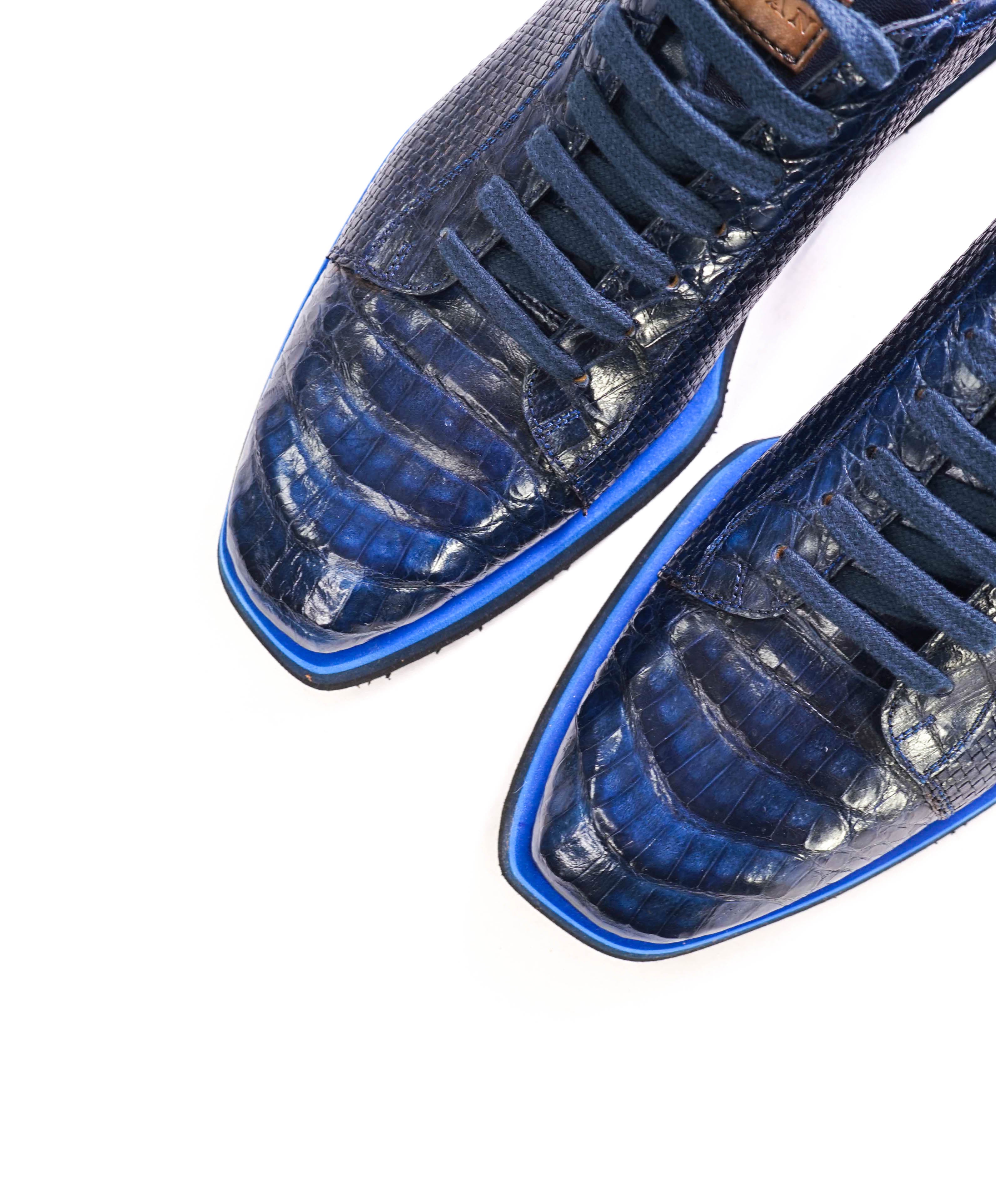 $850 MEZLAN - *CROCODILE SKIN* Bold Blue Sneakers Made In Spain  - 9.5