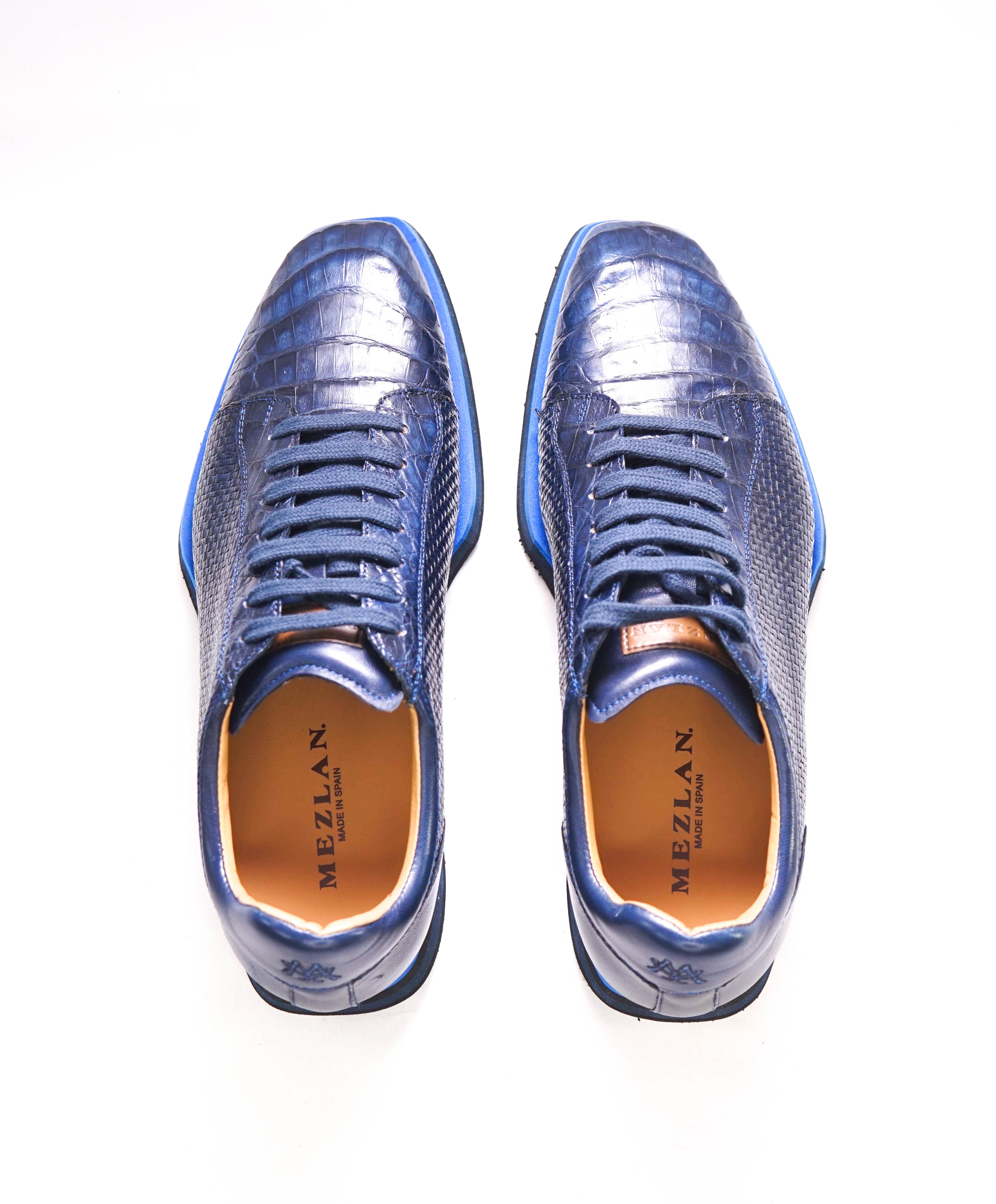 $850 MEZLAN - *CROCODILE SKIN* Bold Blue Sneakers Made In Spain  - 9.5