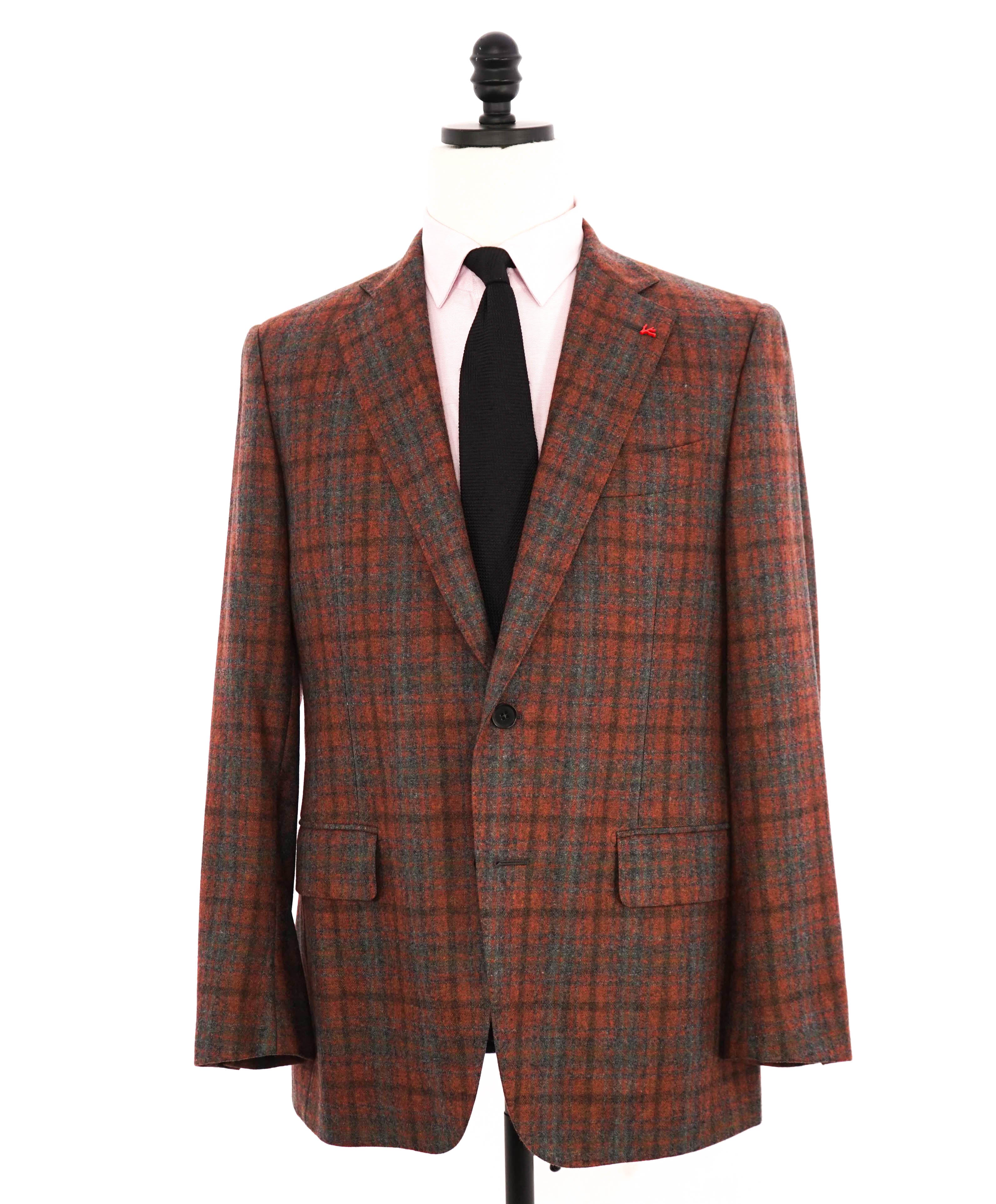 $4,695 ISAIA - Cashmere/Wool "DANDY ATTITUDE" Rust/Gray Check Blazer - 40R