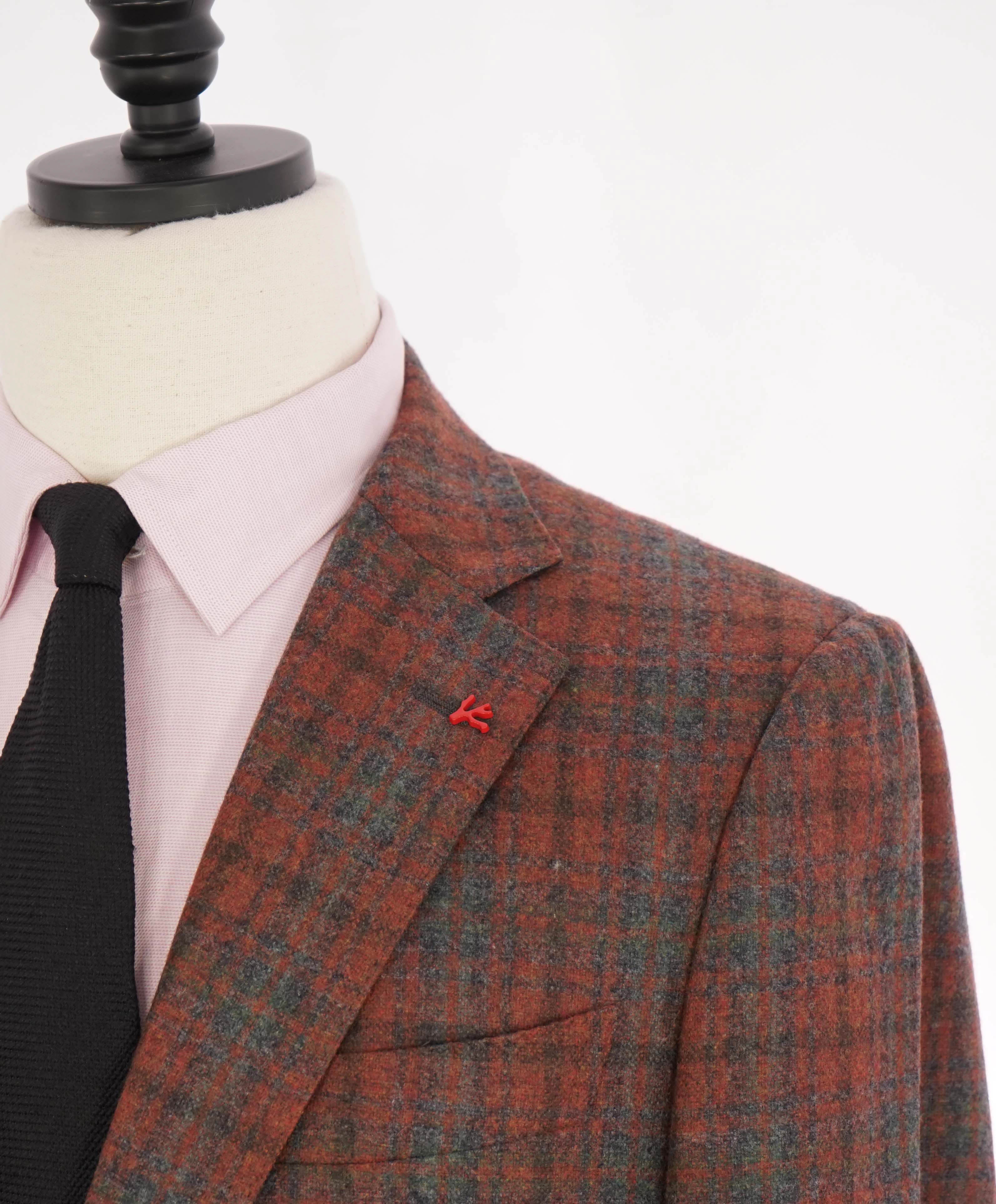 $4,695 ISAIA - Cashmere/Wool "DANDY ATTITUDE" Rust/Gray Check Blazer - 40R