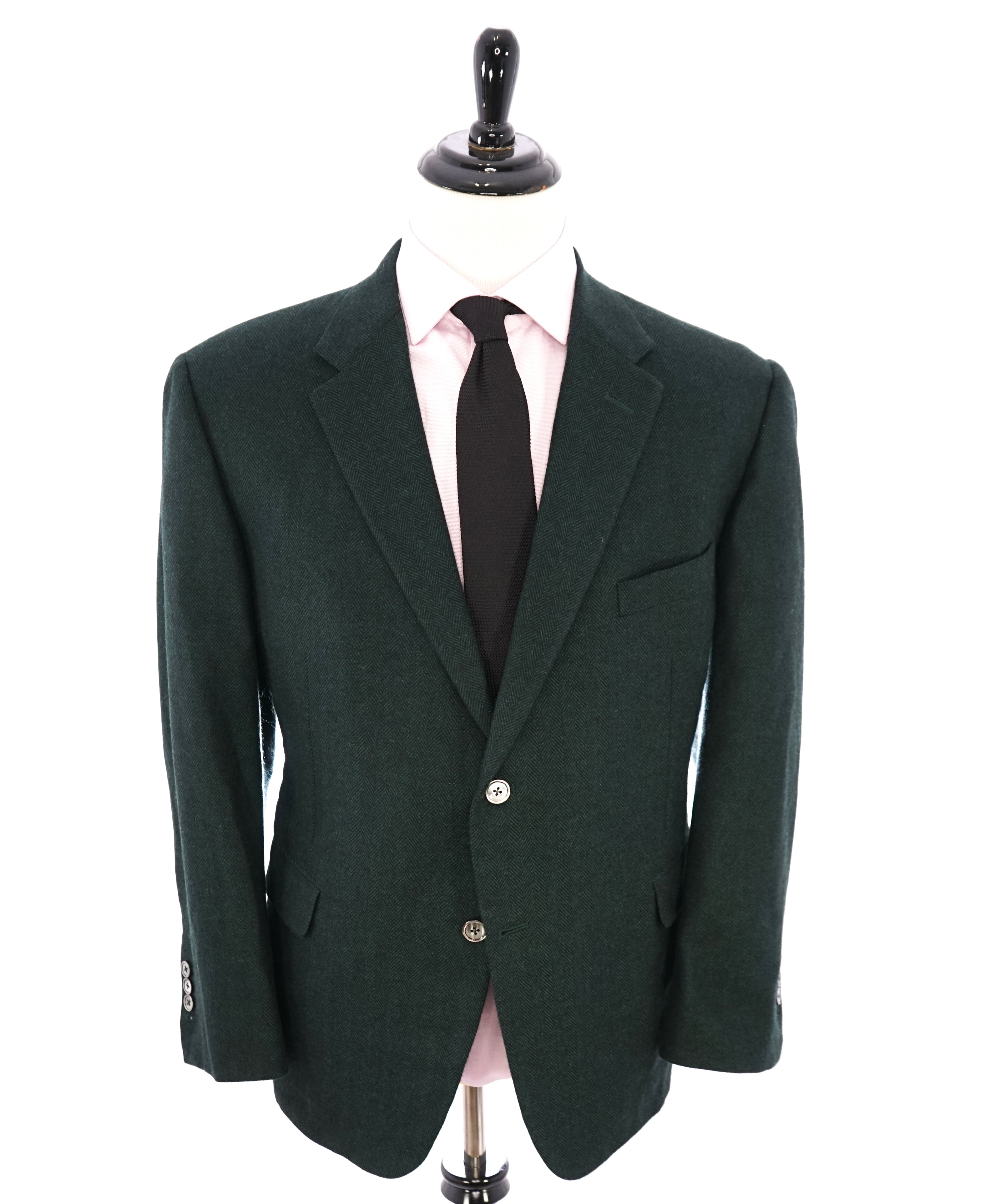 HICKEY FREEMAN -CARLO BARBERA PURE CASHMERE Green Herringbone Suit- 46S