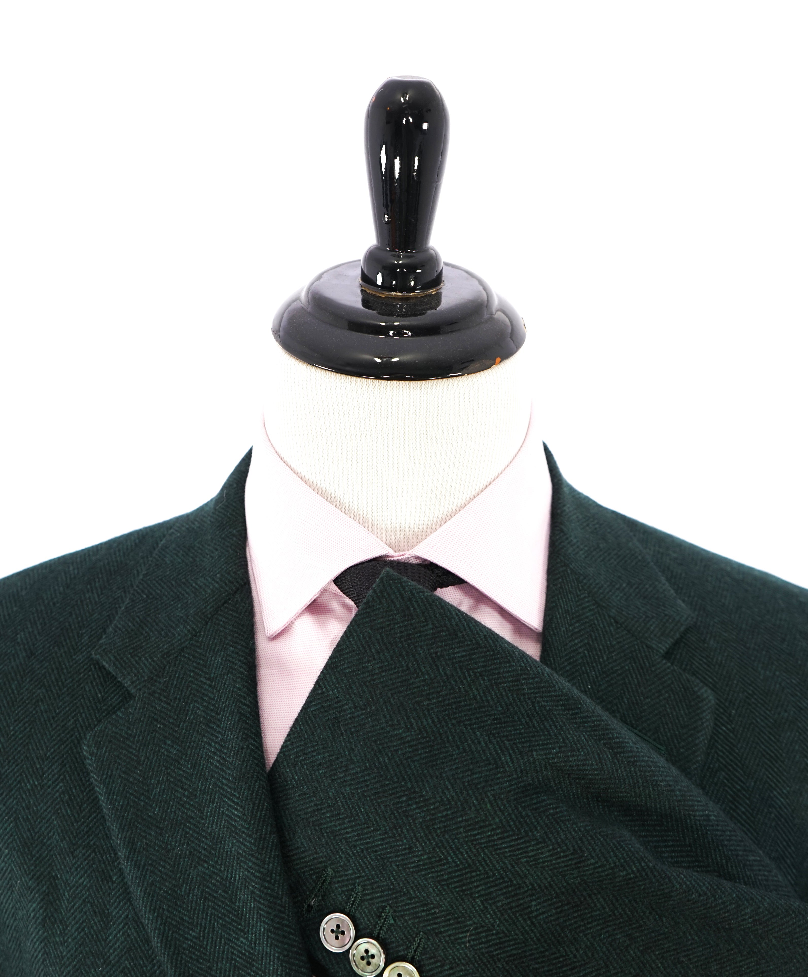 HICKEY FREEMAN -CARLO BARBERA PURE CASHMERE Green Herringbone Suit- 46S