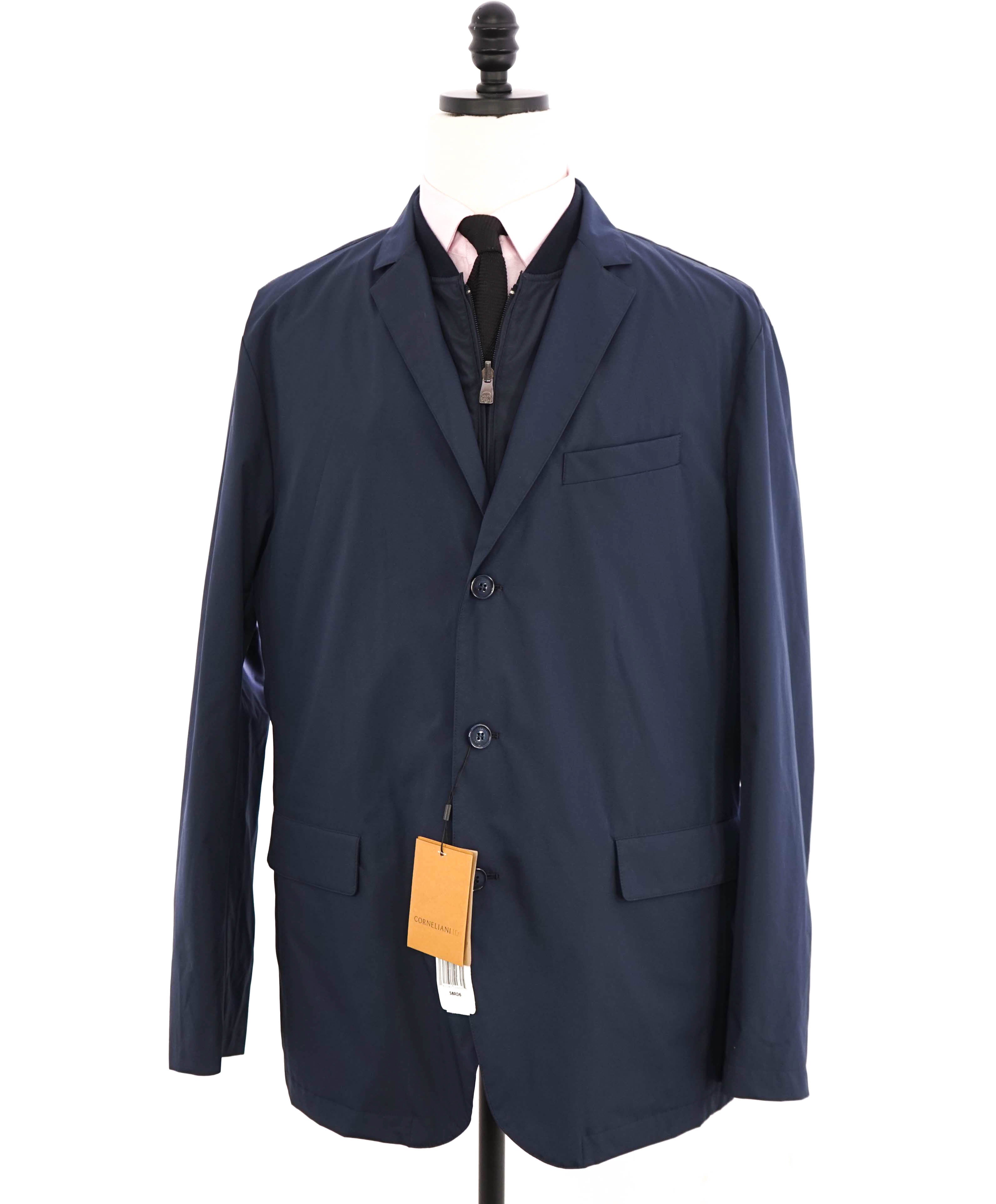 $2,095 CORNELIANI - WATERPROOF Navy Blazer Jacket Coat W Vest Insert - 48R