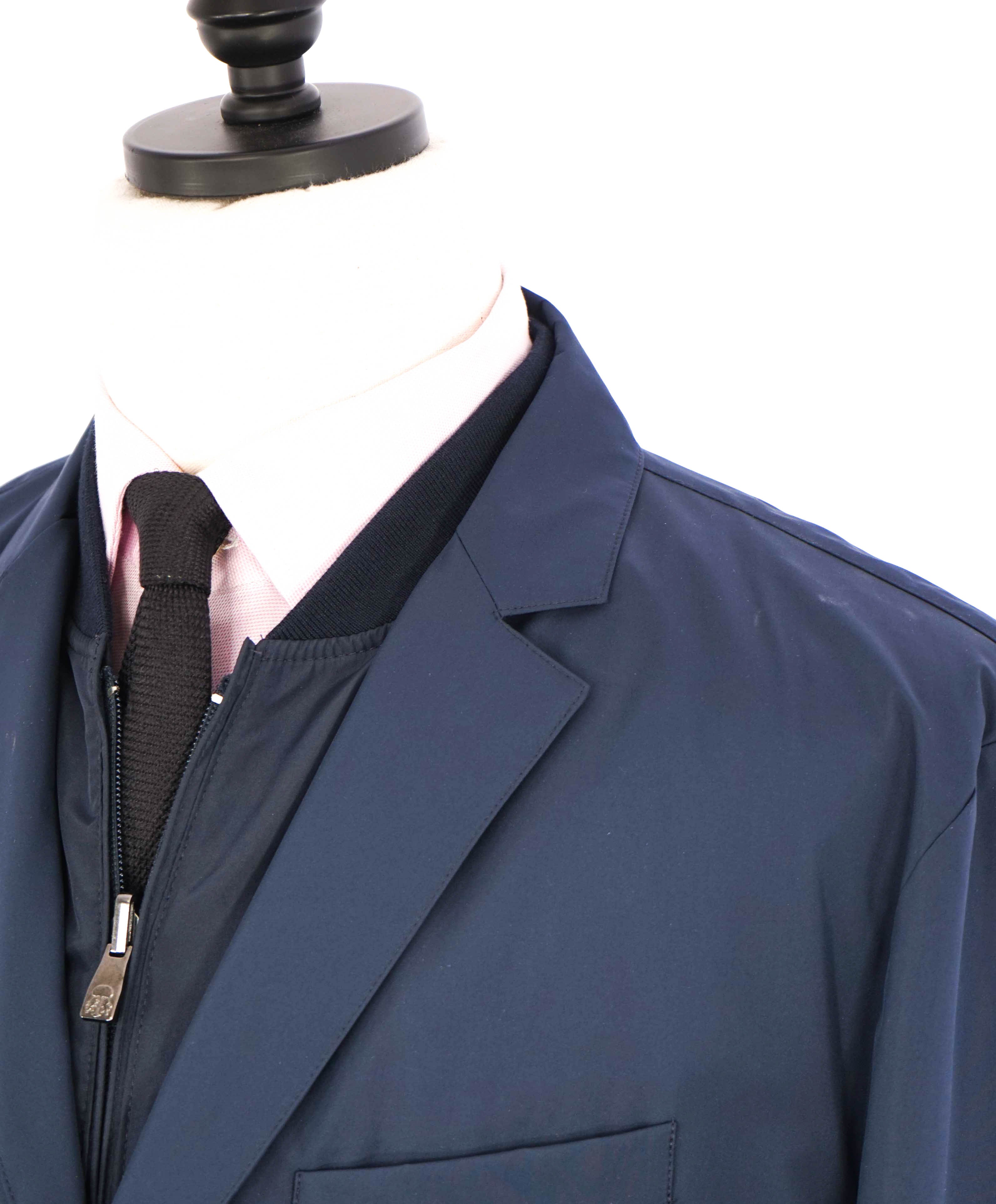 $2,095 CORNELIANI - WATERPROOF Navy Blazer Jacket Coat W Vest Insert - 48R