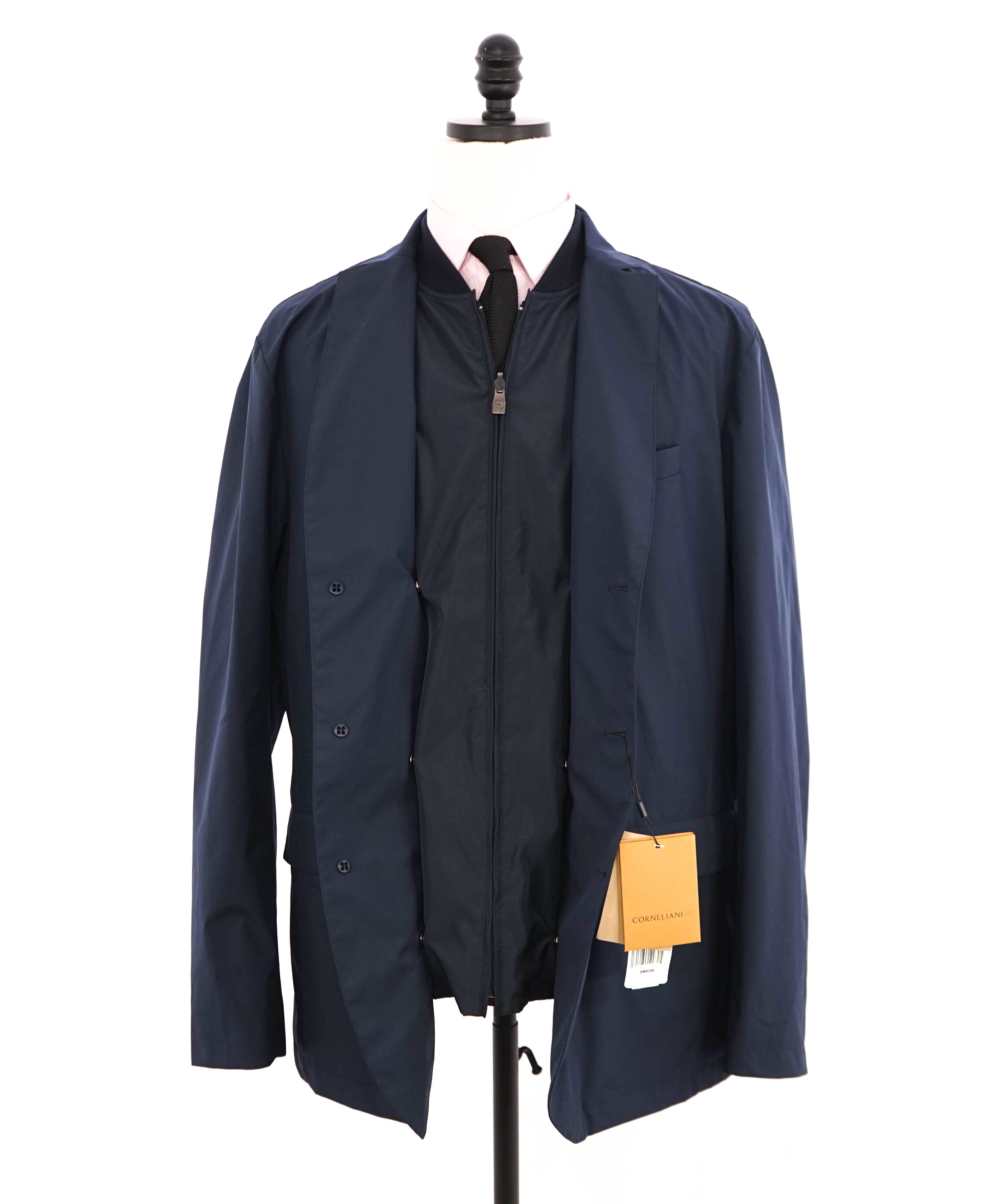 $2,095 CORNELIANI - WATERPROOF Navy Blazer Jacket Coat W Vest Insert - 48R