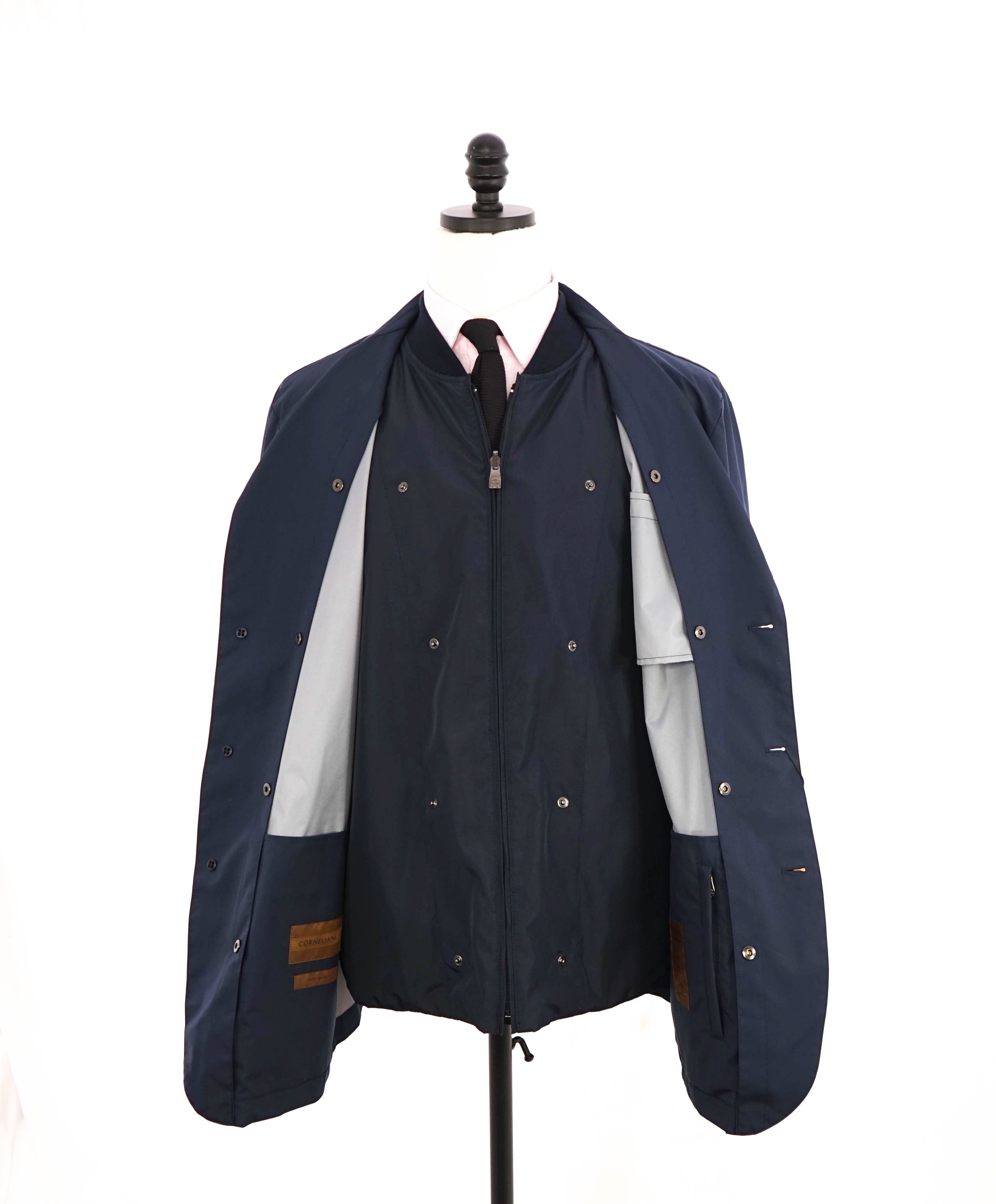 $2,095 CORNELIANI - WATERPROOF Navy Blazer Jacket Coat W Vest Insert - 48R