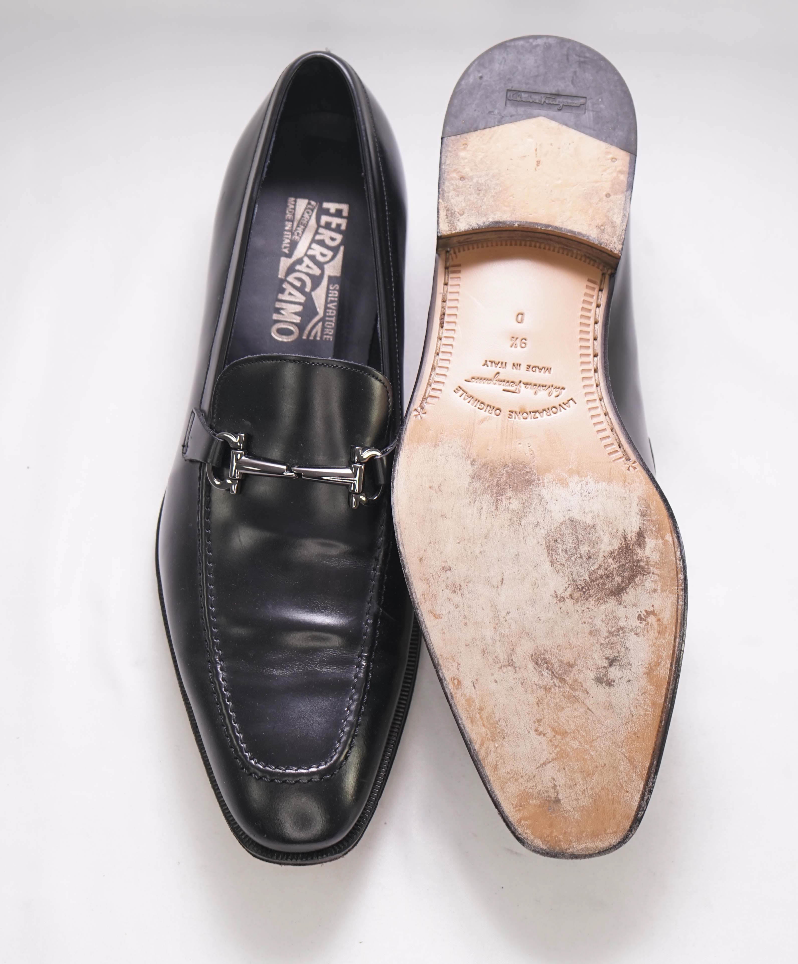 SALVATORE FERRAGAMO - “Fenice” Black Gancini Bit Loafer - 9.5 D