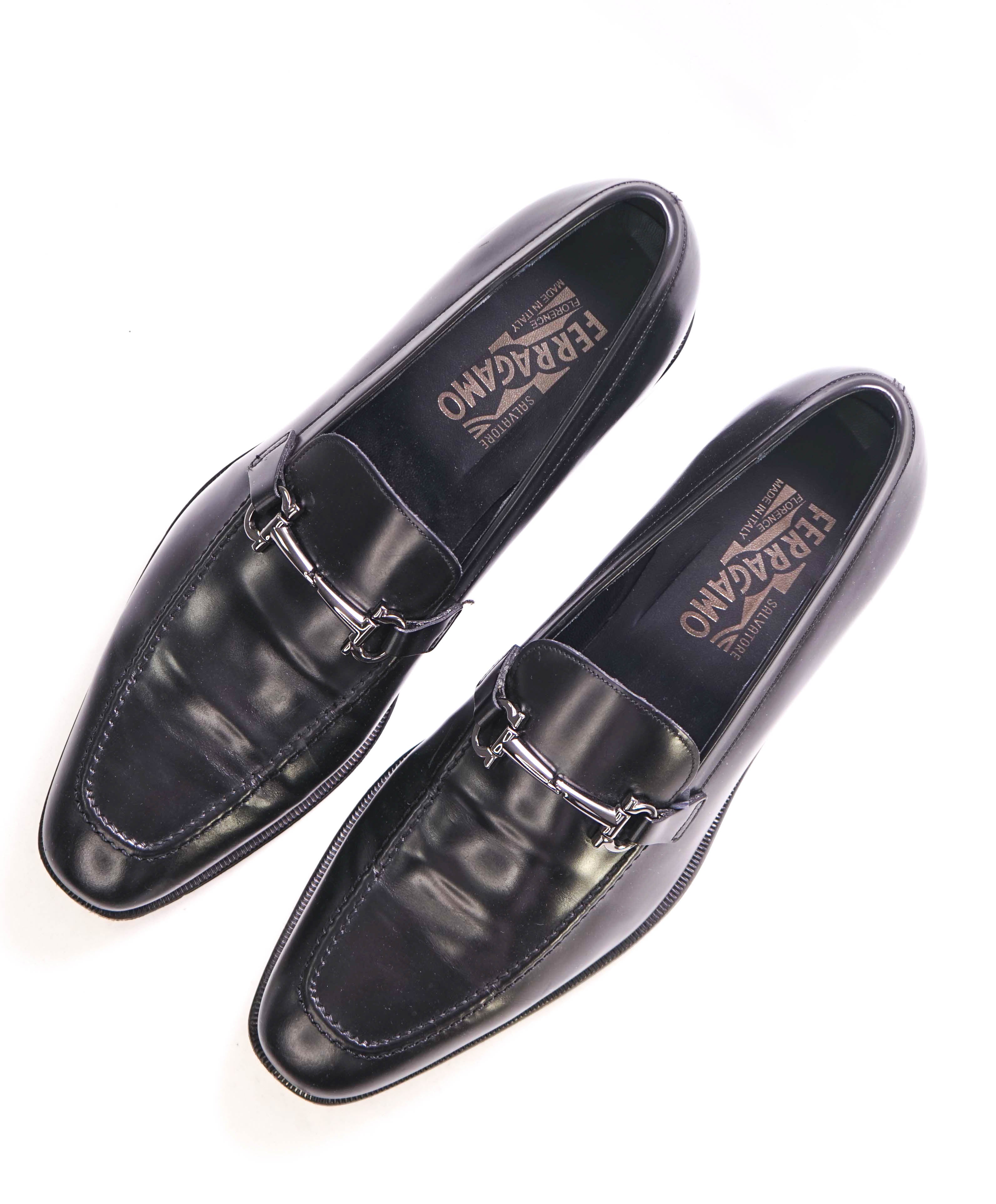 SALVATORE FERRAGAMO - “Fenice” Black Gancini Bit Loafer - 9.5 D