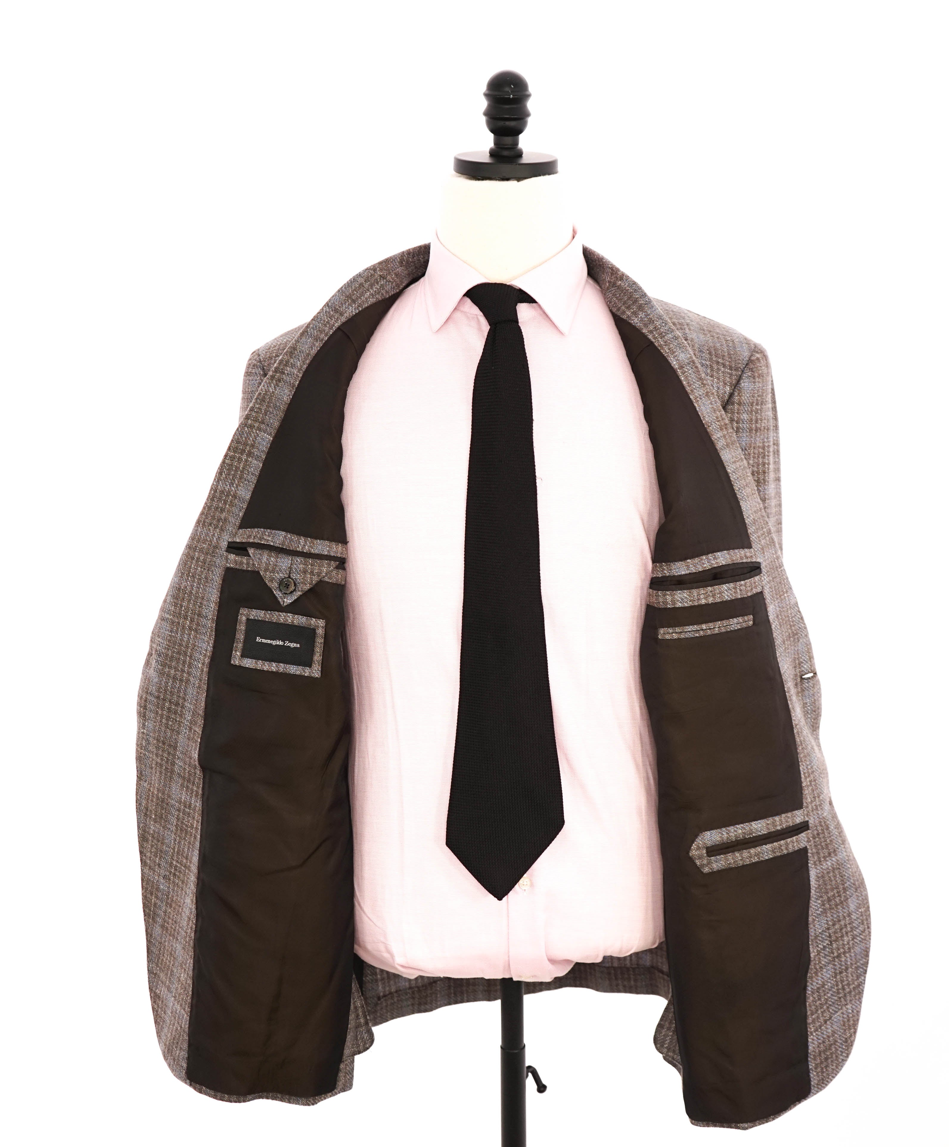 $2,595 ERMENEGILDO ZEGNA - WOOL/LINEN/SILK Brown Royal Weave Blazer - 46R