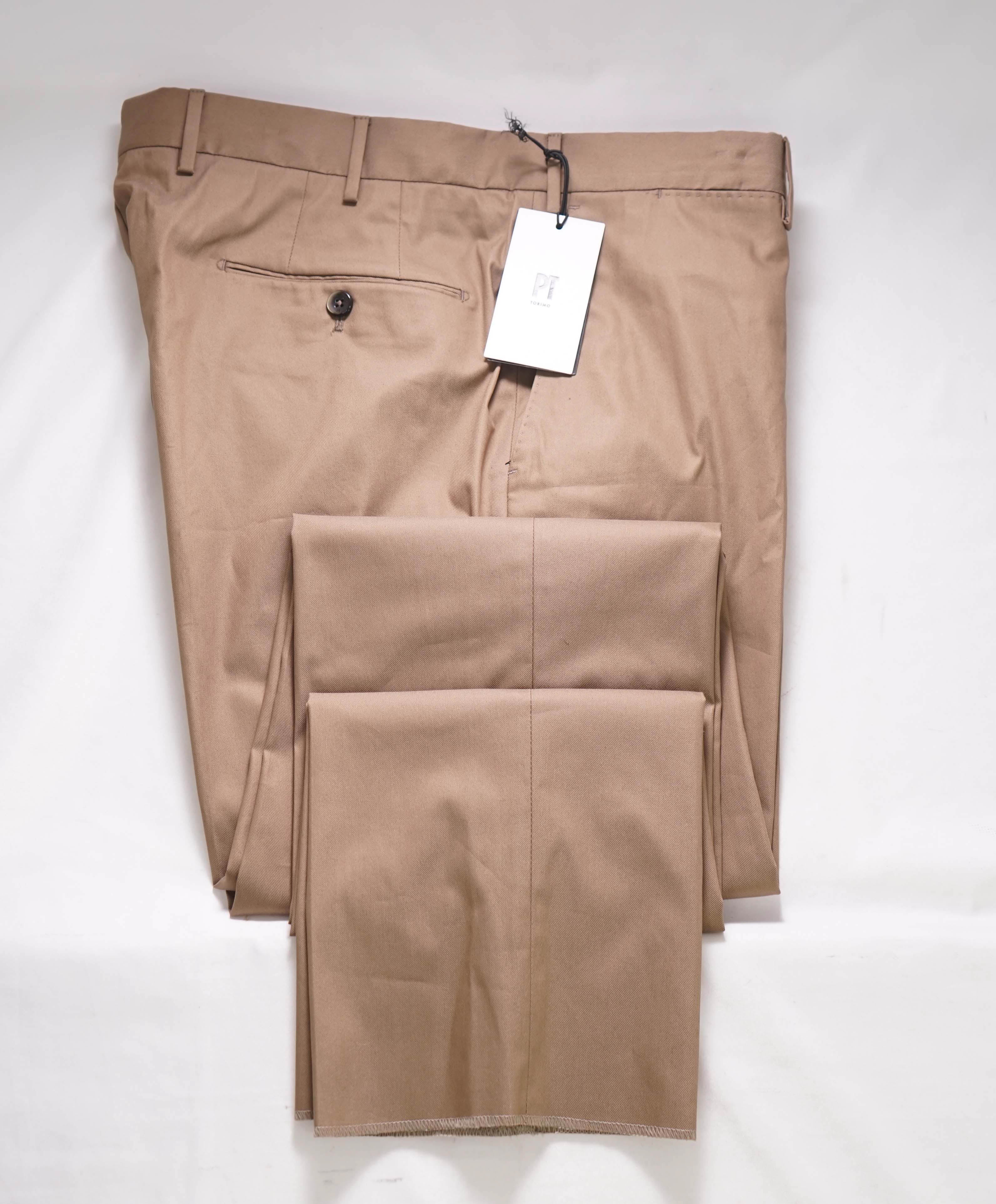 $425 PT01 - Brown STRETCH Chino Premium Construction Flat Front Pants - 36W