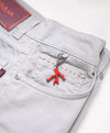 ISAIA - Pastel Gray LEATHER LOGO PATCH 5-Pocket Jeans Pants - 32W