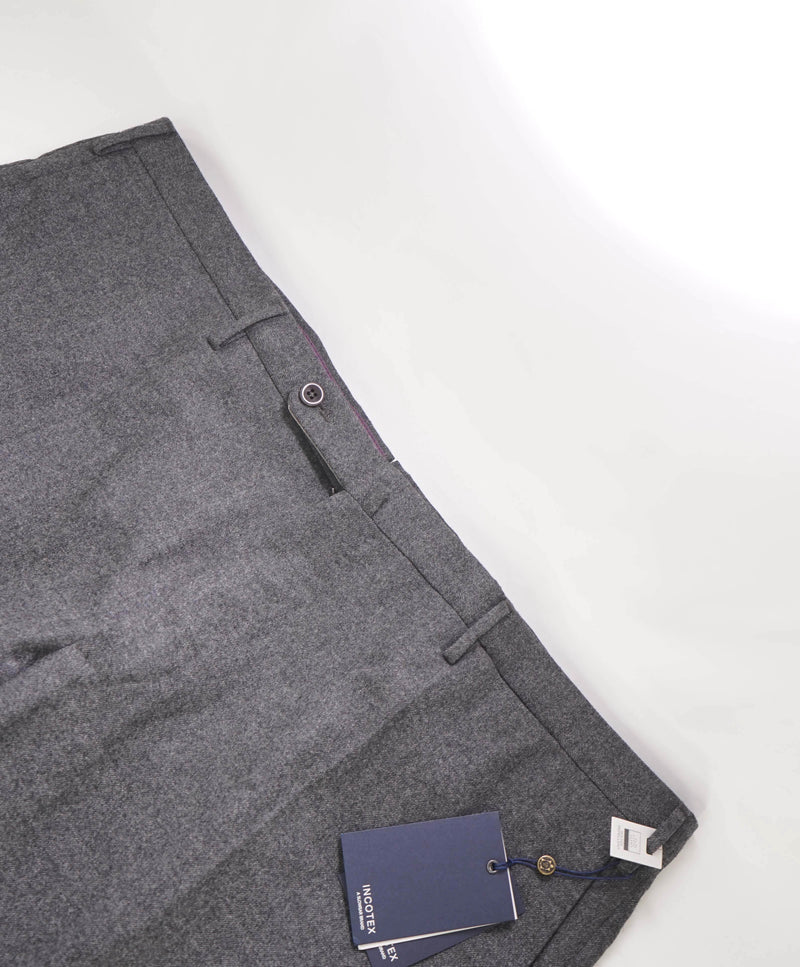 $460 INCOTEX - "Modern Fit" Pattern TEC-NO Water Repellent Wool Dress Pants  -  42W