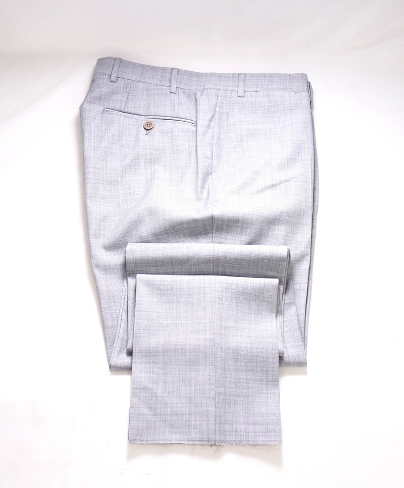 $525 CANALI - Steel Gray Textured Flat Front Wool Dress Pants - 32W