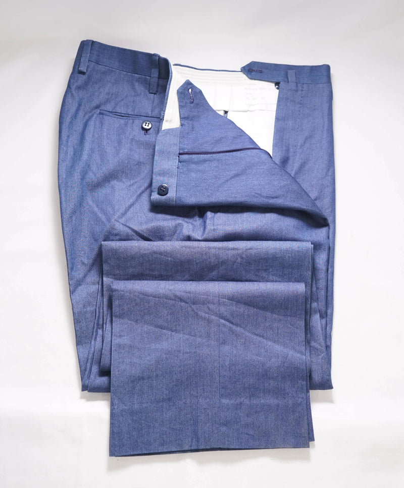 $1,595 KITON - Washed Blue Cotton Denim Style Dress Pants - 32W