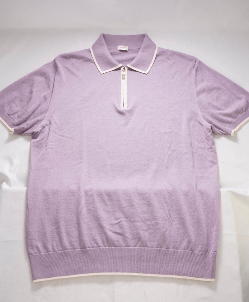 $440 LUCIANO BARBERA - Purple Tipped Cotton/CASHMERE Zip Polo - M (50EU)