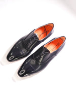 $1,080 SANTONI - Black Leather ORANGE ICONIC SOLE Classic Oxfords - 11.5 US