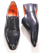 $1,080 SANTONI - Black Leather ORANGE ICONIC SOLE Classic Oxfords - 11.5 US