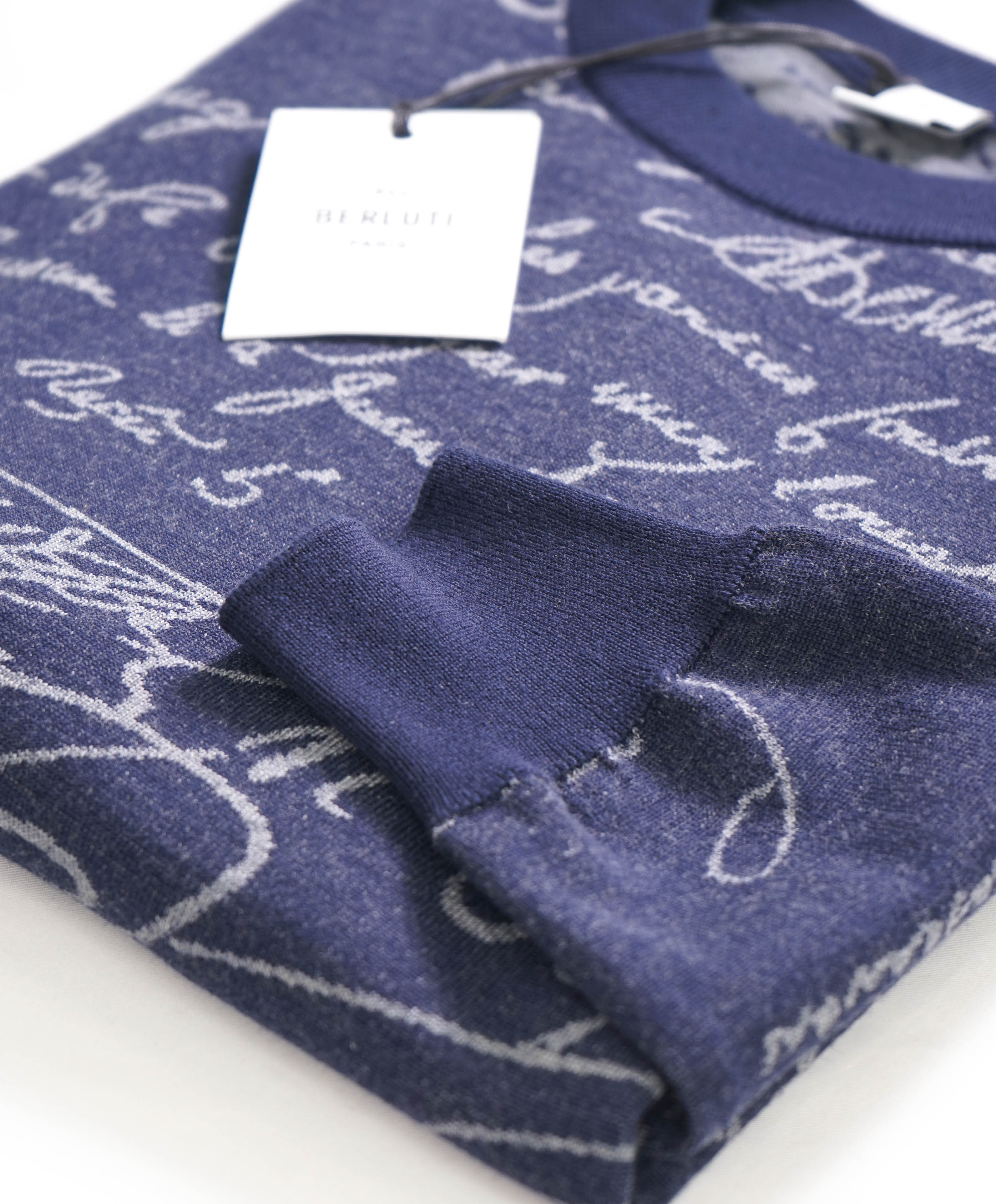 $1,195 BERLUTI PARIS- "SCRITTO" Wool Iconic Pullover Navy Sweater - XS