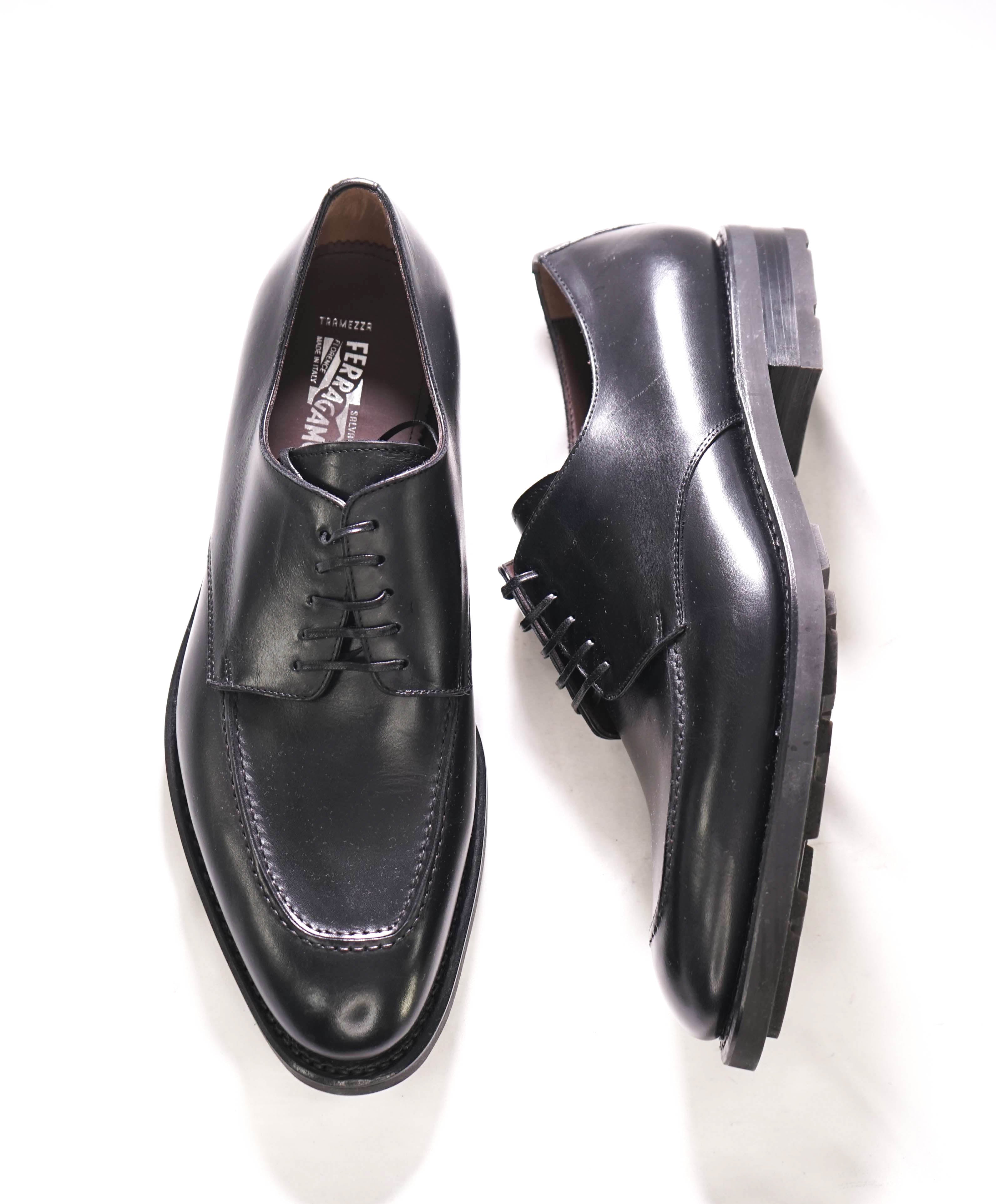 $1,395 SALVATORE FERRAGAMO - "TRAMEZZA" Black Apron LUG SOLE Oxfords - 11 EE