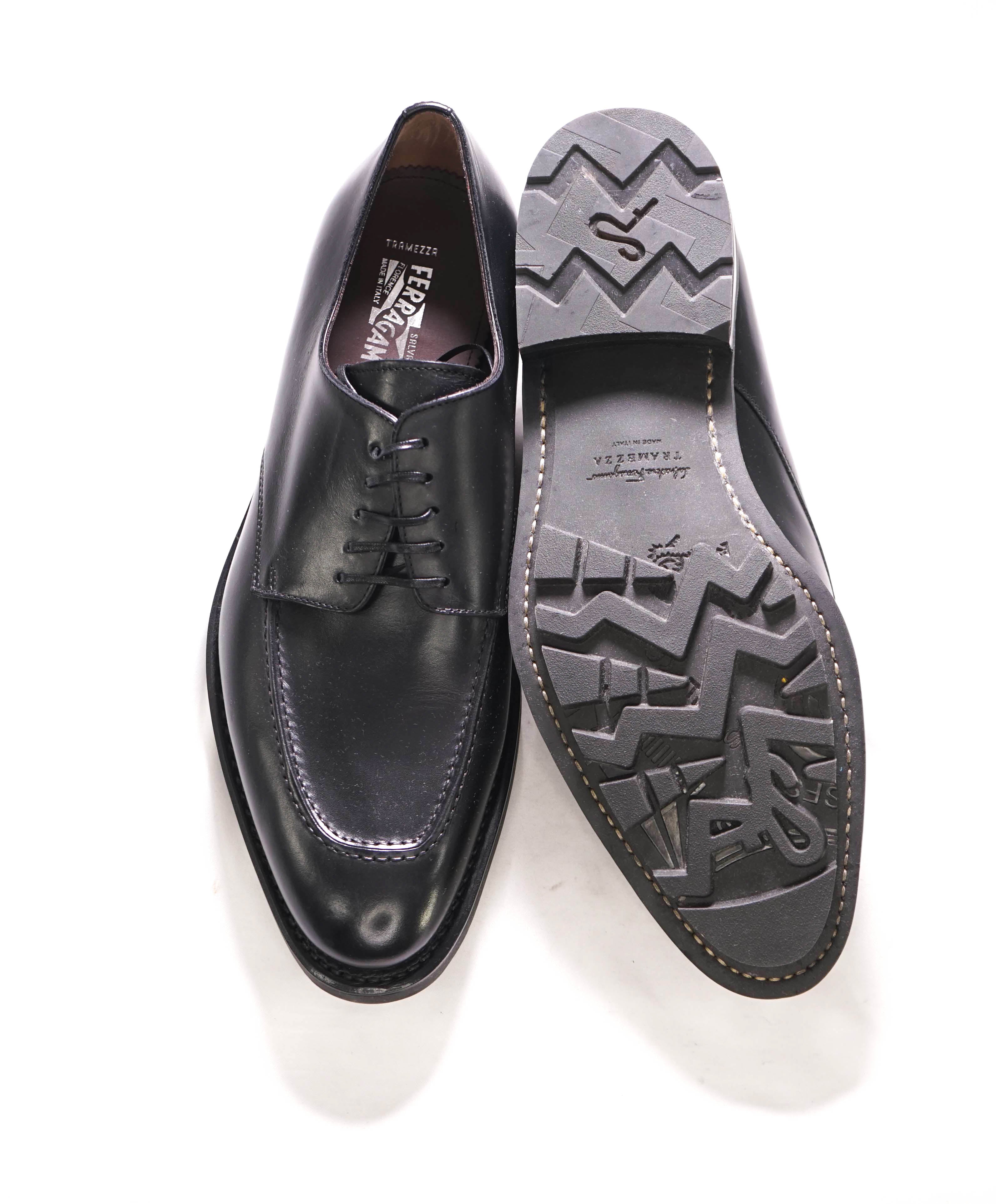 $1,395 SALVATORE FERRAGAMO - "TRAMEZZA" Black Apron LUG SOLE Oxfords - 11 EE