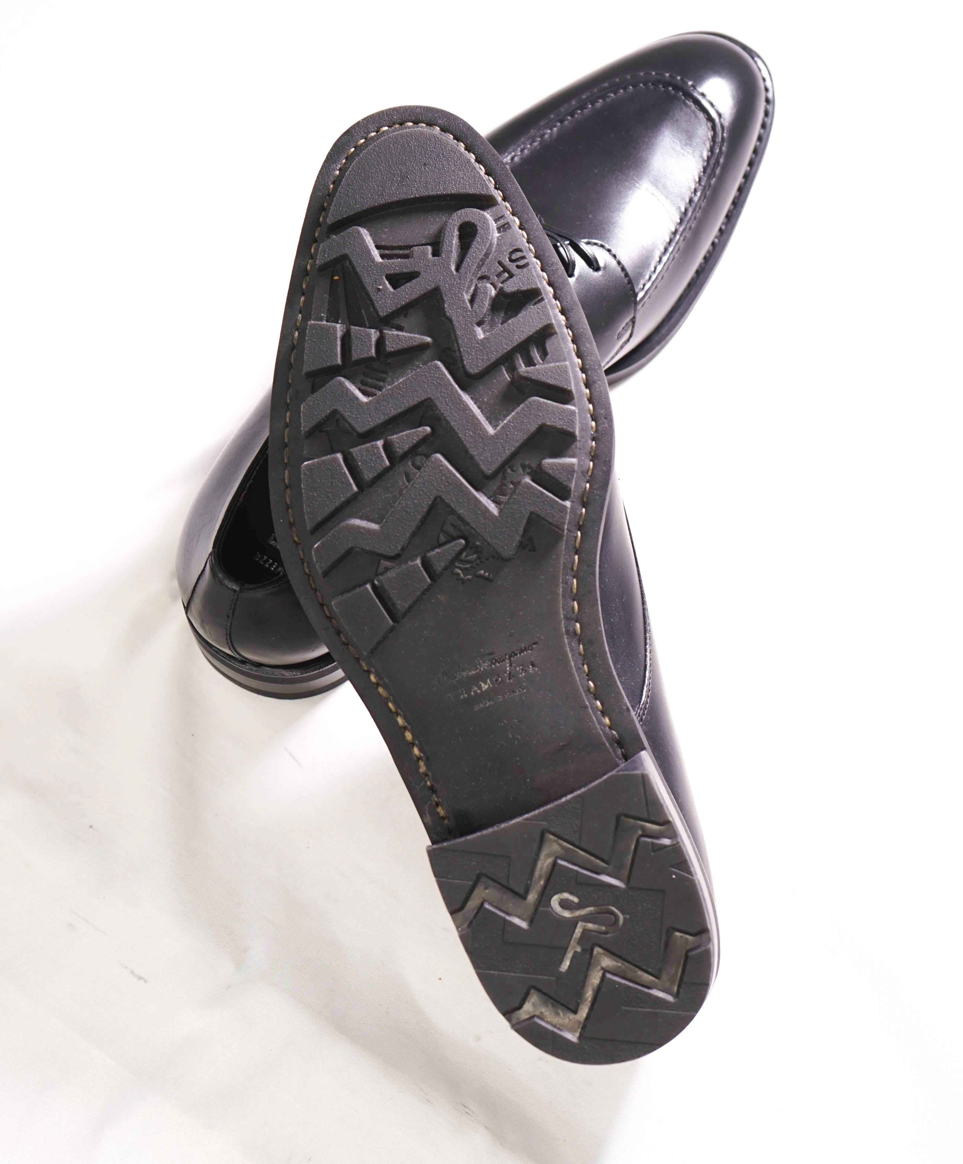 $1,395 SALVATORE FERRAGAMO - "TRAMEZZA" Black Apron LUG SOLE Oxfords - 11 EE