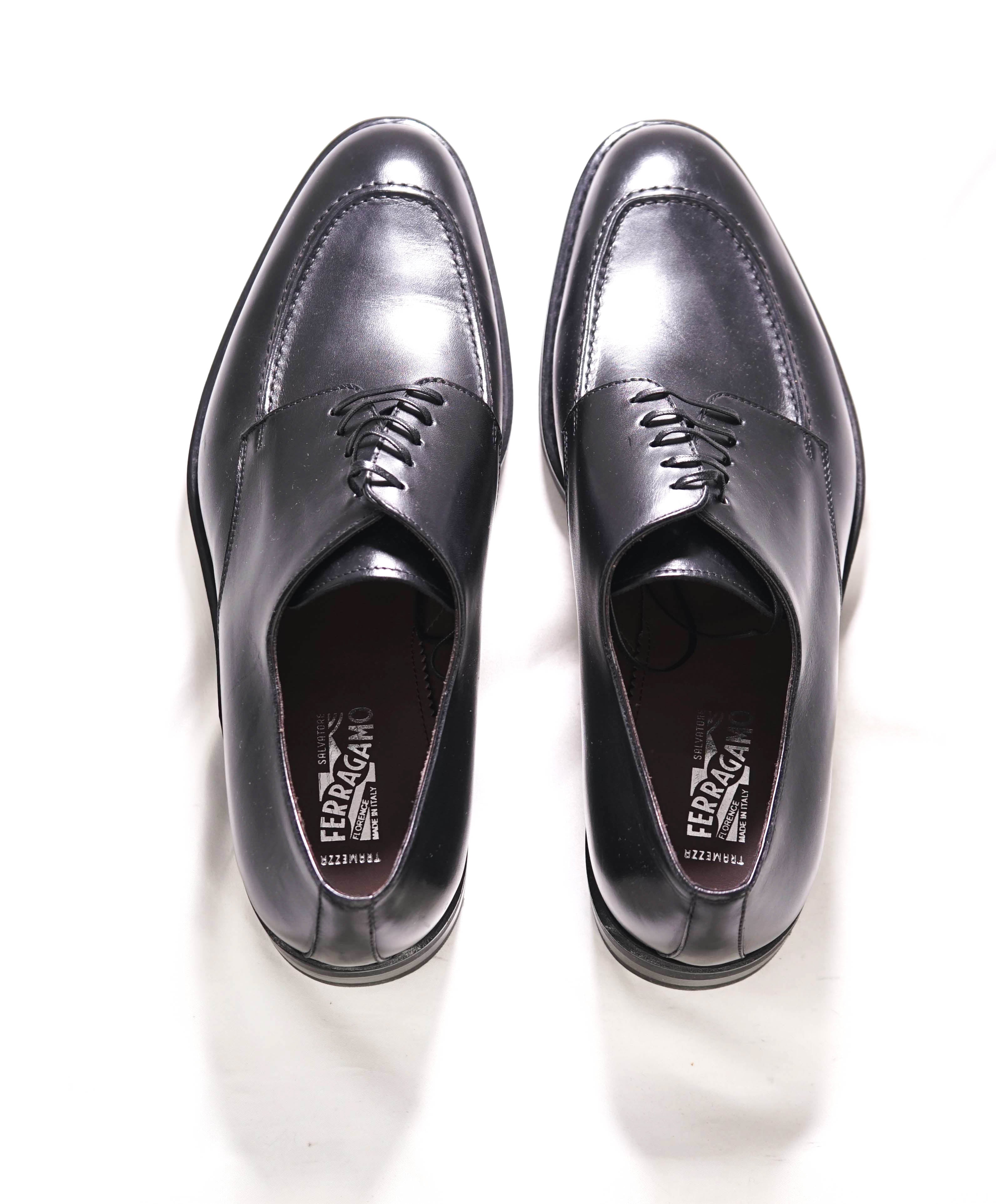 $1,395 SALVATORE FERRAGAMO - "TRAMEZZA" Black Apron LUG SOLE Oxfords - 11 EE